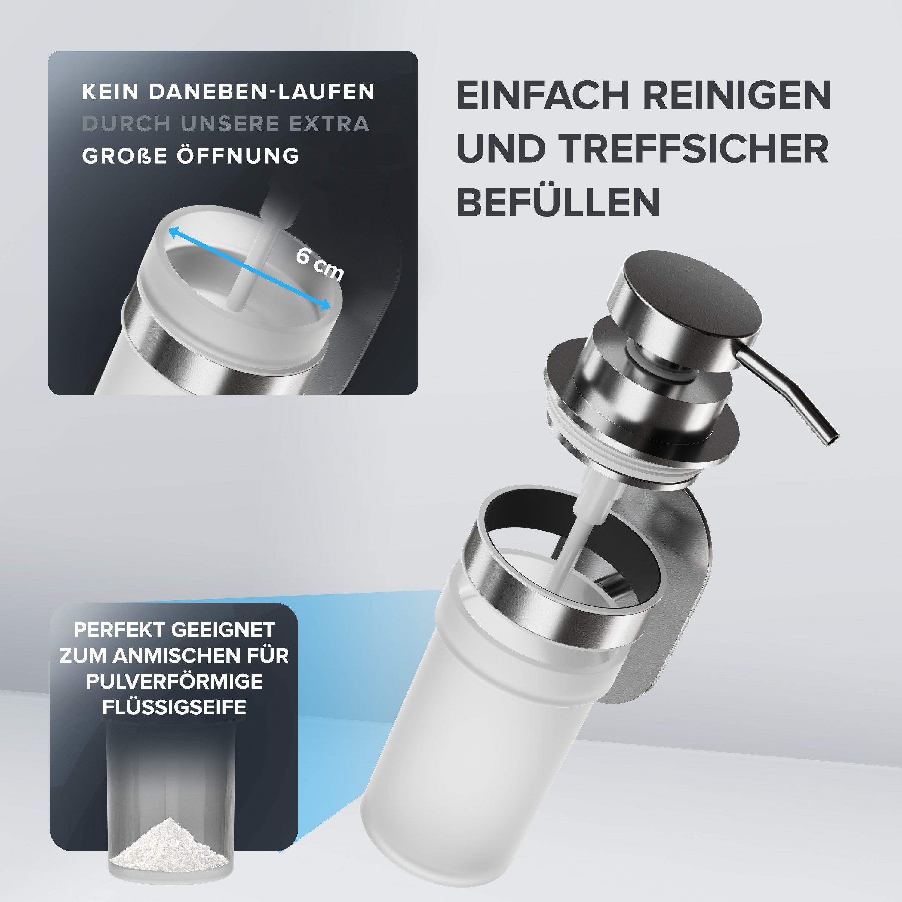 ovimar Seifenspender Kegnaes, (1-tlg), aus Edelstahl in Silber zur Zum Kleben