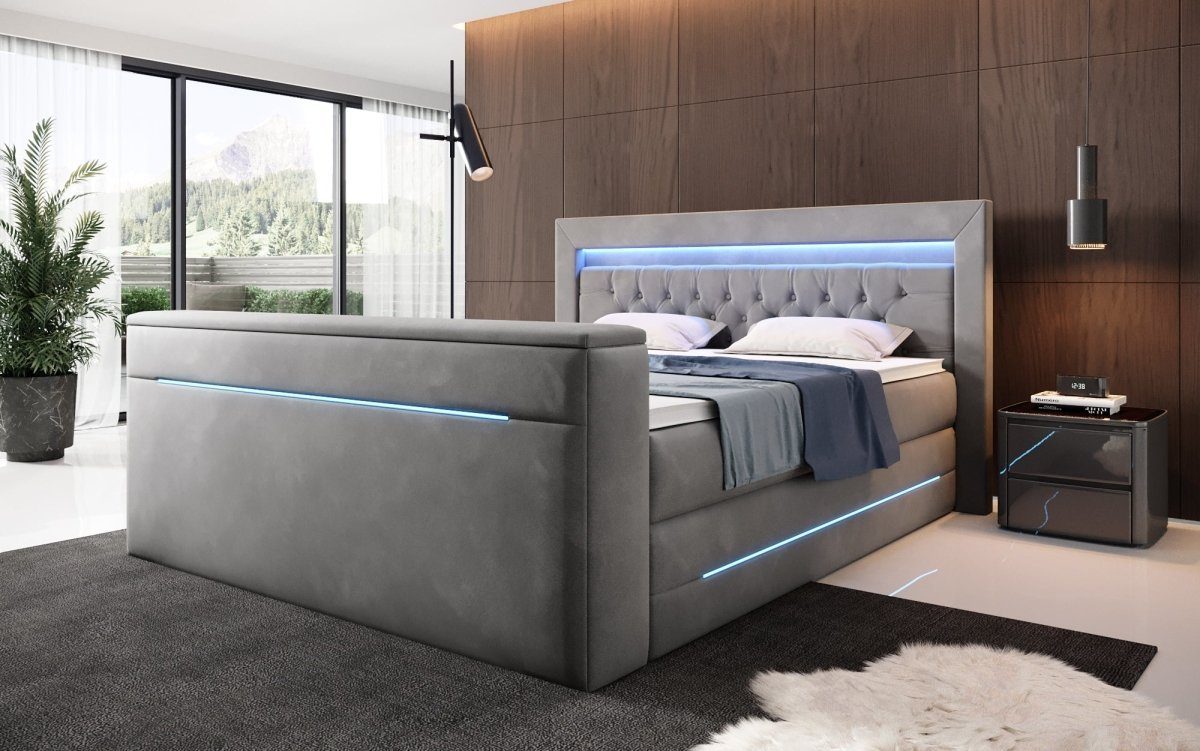 Luxusbetten24 Boxspringbett Pluto, mit TV Lift, RGB-Beleuchtung und Staurau günstig online kaufen