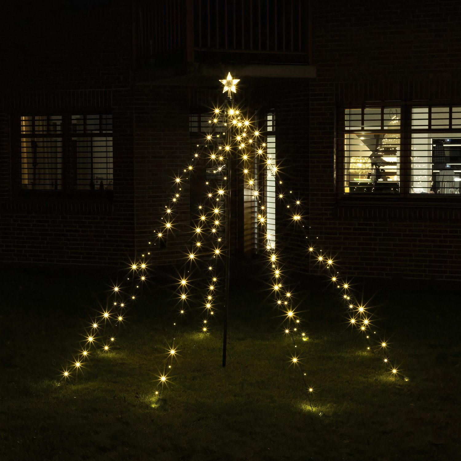 MARELIDA LED Baum LED Lichterbaum Stern Weihnachtsbaum 1,5m 200LED  Lichterpyramide Außen, LED Classic, warmweiß (2100K bis 3000K)
