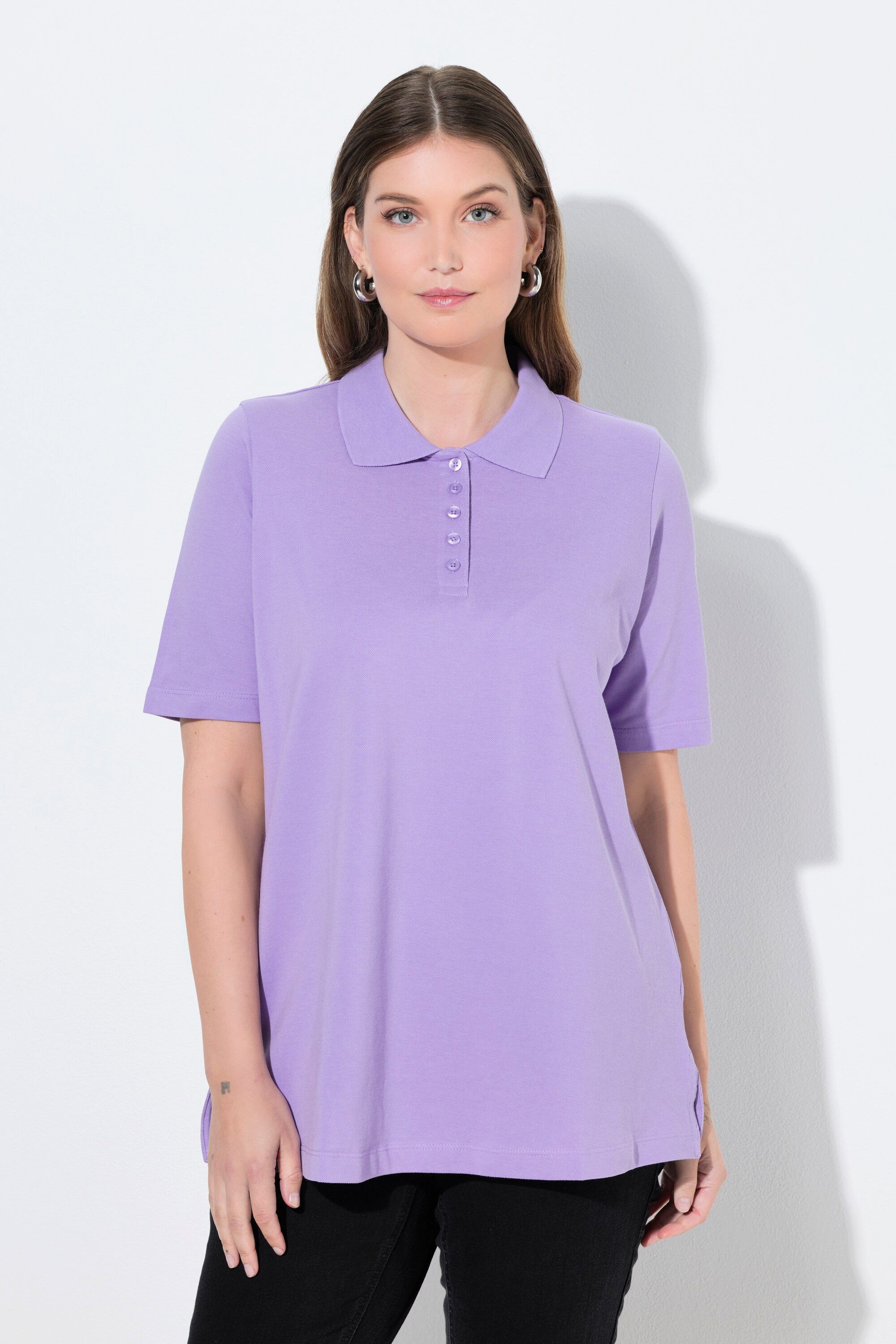 Ulla Popken Poloshirt Poloshirt längere Knopfleiste Polokragen Halbarm