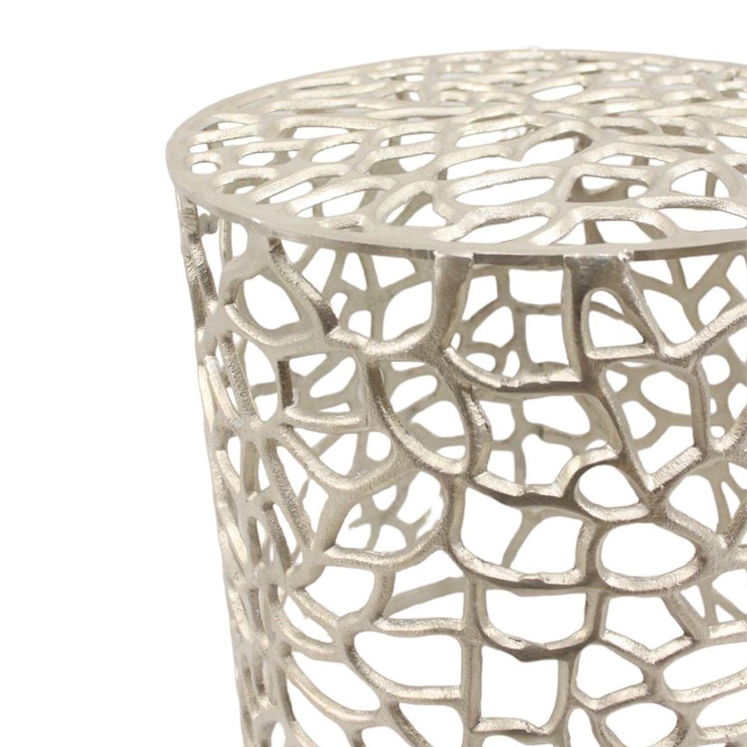 Casa Moro Beistelltisch Metall (im handgegossen), 2er Kunsthandwerk Designer Couchtisch oder Aluminium einzeln, Tisch rund Set aus Sofatisch Silber Dila