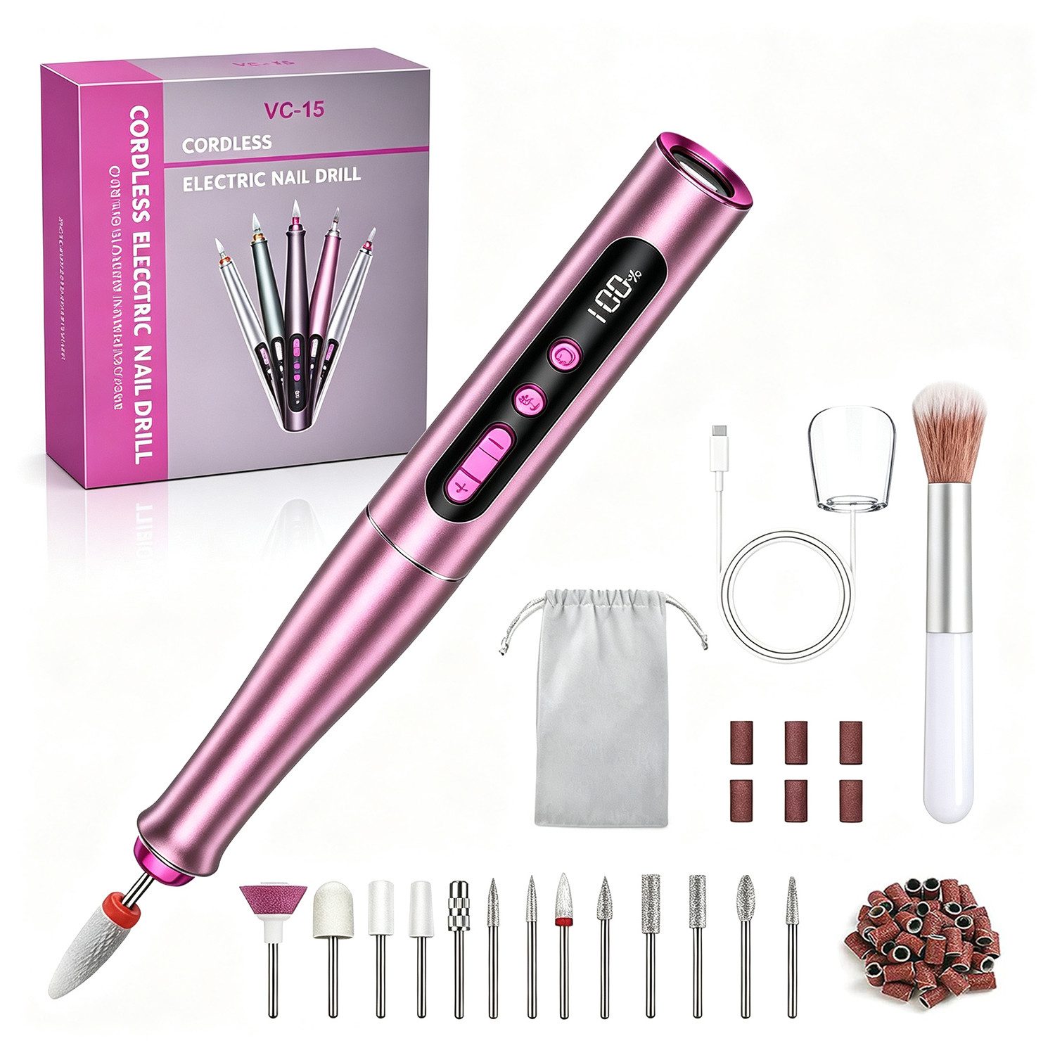 AKKEE Maniküre-Pediküre-Set Professionell Elektrische Nagelfräser, Akku-Nagelfeile, 35.000 U/min, mit 12 Aufsätze zur Nagelpflege 5 Geschwindigkeiten