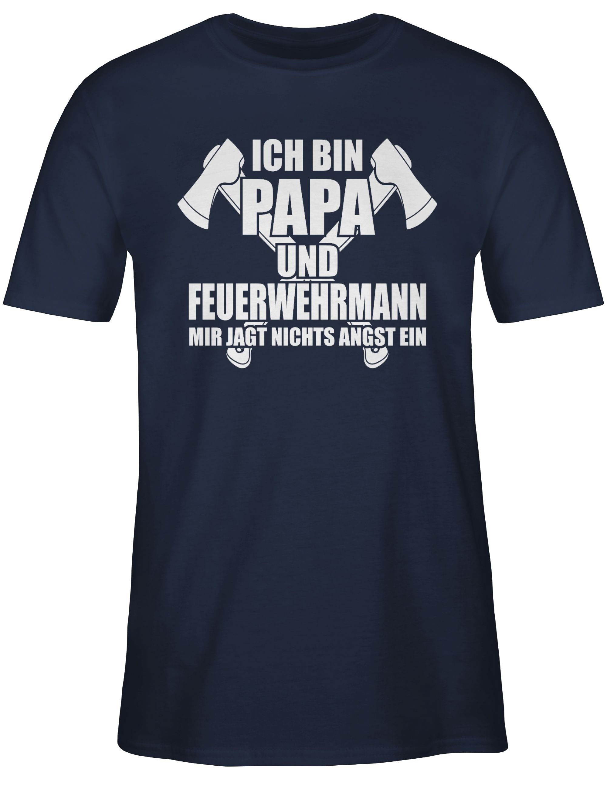 Navy Feuerwehr T-Shirt Papa bin Ich Blau 2 Shirtracer Feuerwehr