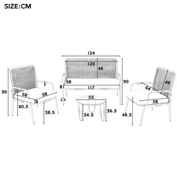 PHOEBE CAT Gartenlounge-Set, (4-tlg., Balkonmöbel Sitzgruppe für 4 Personen mit Eisenrahmen), Polyrattan Gartenmöbel Set, verstellbare Füße, Tischplatte aus Glas