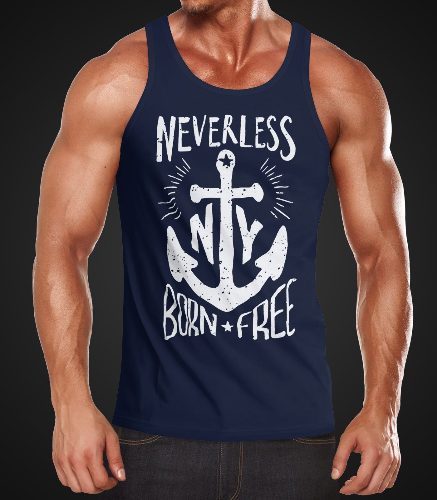 Neverless Tanktop Herren Tank Top Anker Born Free Anchor Sailing Muskelshirt Slim Fit mit Print – Bild 2 von 2