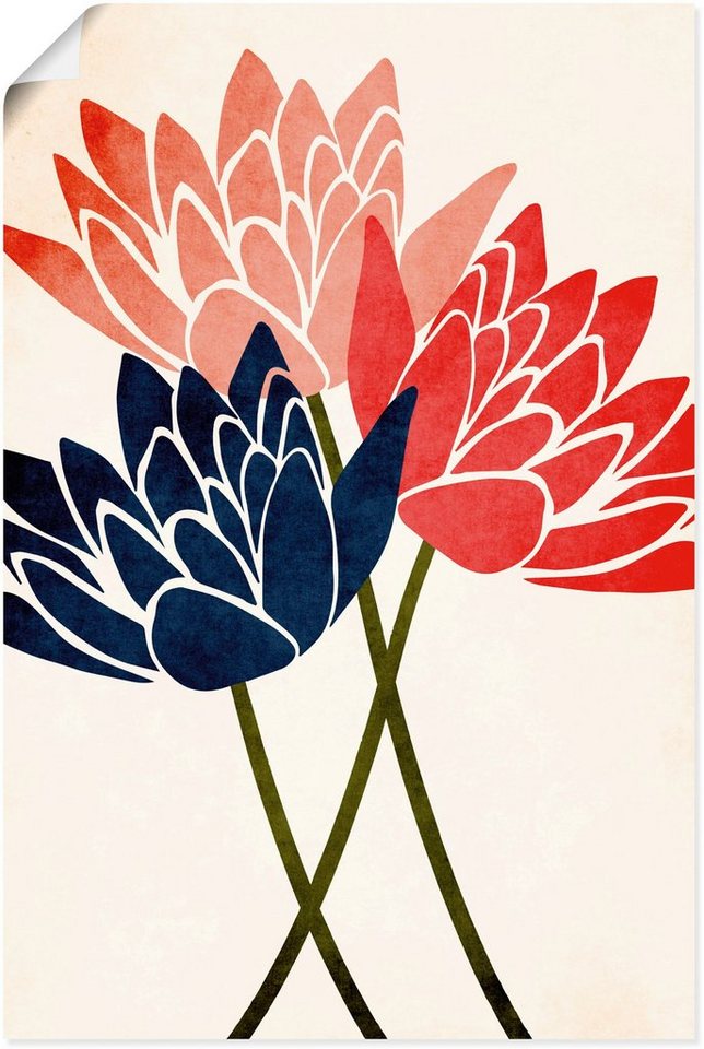 Artland Wandbild Drei Blüten, Blumenbilder (1 St), als Alubild, Leinwandbild,  Wandaufkleber oder Poster in versch. Größen