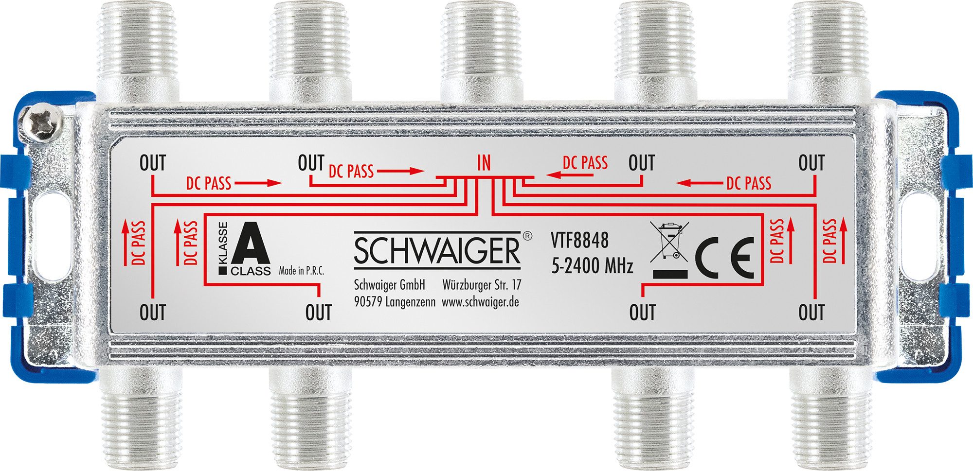 Schwaiger SAT-Verteiler VTF8848 241 (verteilt ein Signal auf acht Teilnehmer), für Kabel-, Antennen- und Satellitenanlagen