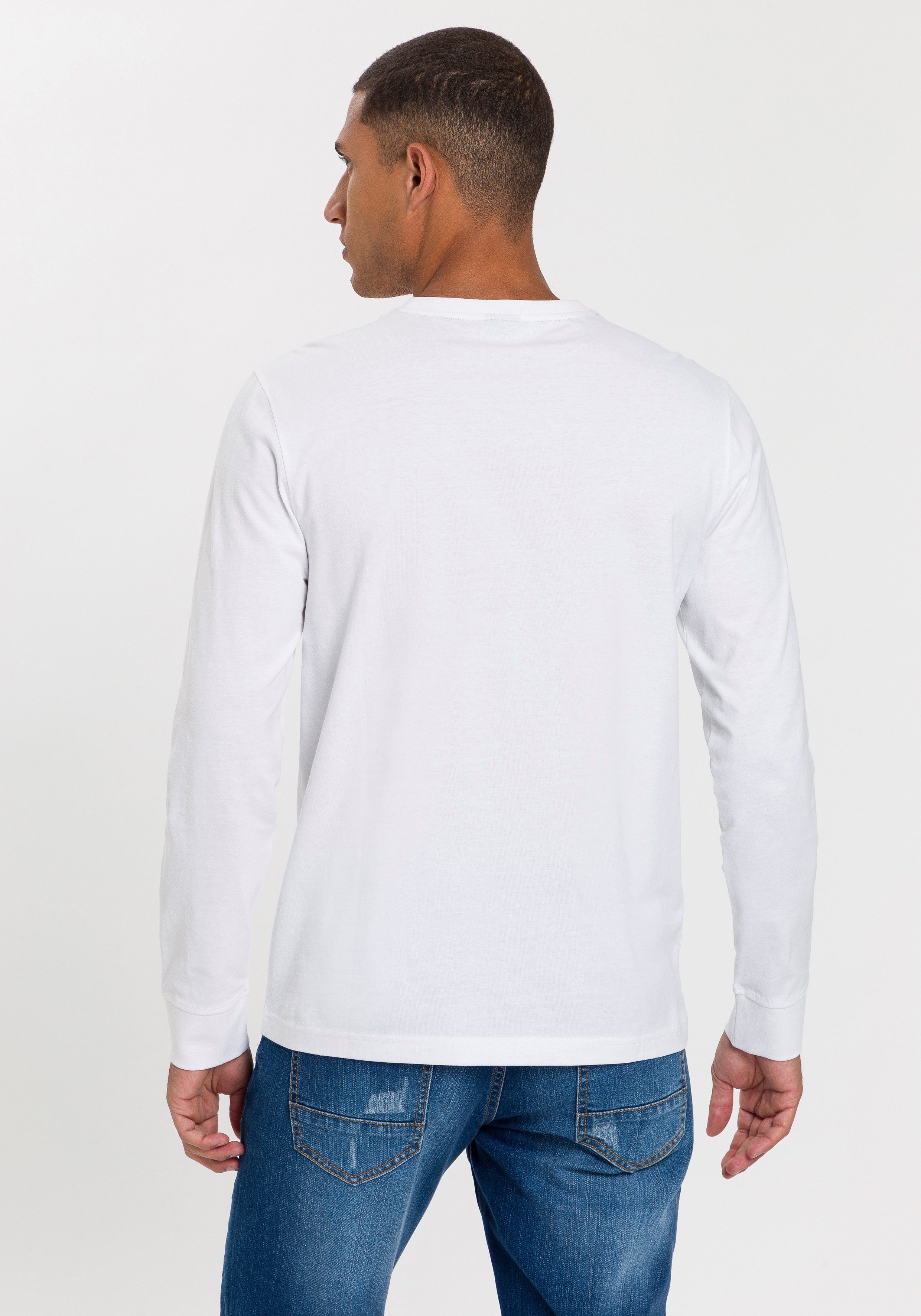 H.I.S Langarmshirt (Packung, 2-tlg., 2er-Pack) Langarm, bedruckt, Rundhalsausschnitt, aus 100% Baumwolle