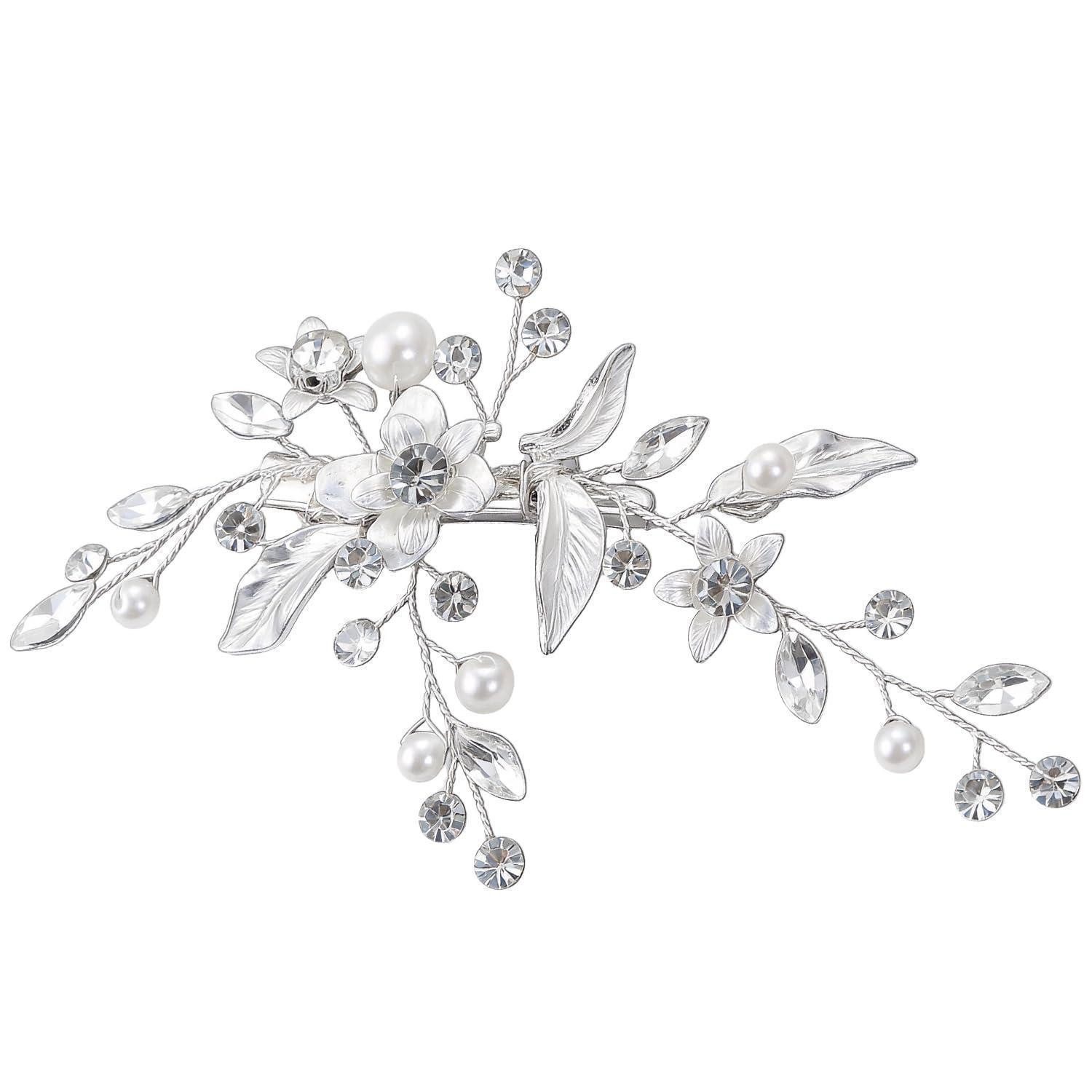 LuxusKollektion Haarclip Braut Haarclip Silber Blumen Perlen Kristalle