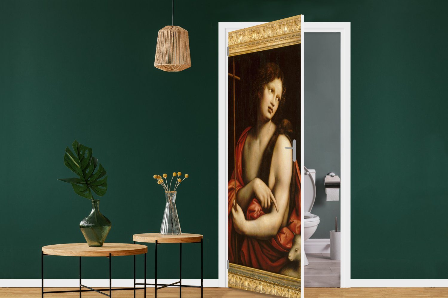 MuchoWow Türtapete Tür, bedruckt, cm Fototapete der Leonardo Johannes Türaufkleber, St), Täufer heilige 75x205 für Vinci, - Matt, da (1 Der