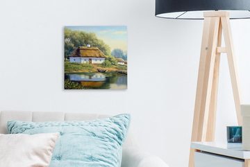 OneMillionCanvasses® Gemälde Malerei - Haus - Natur - Wasser - Ölfarbe, (1 St), Leinwand Bilder für Wohnzimmer Schlafzimmer