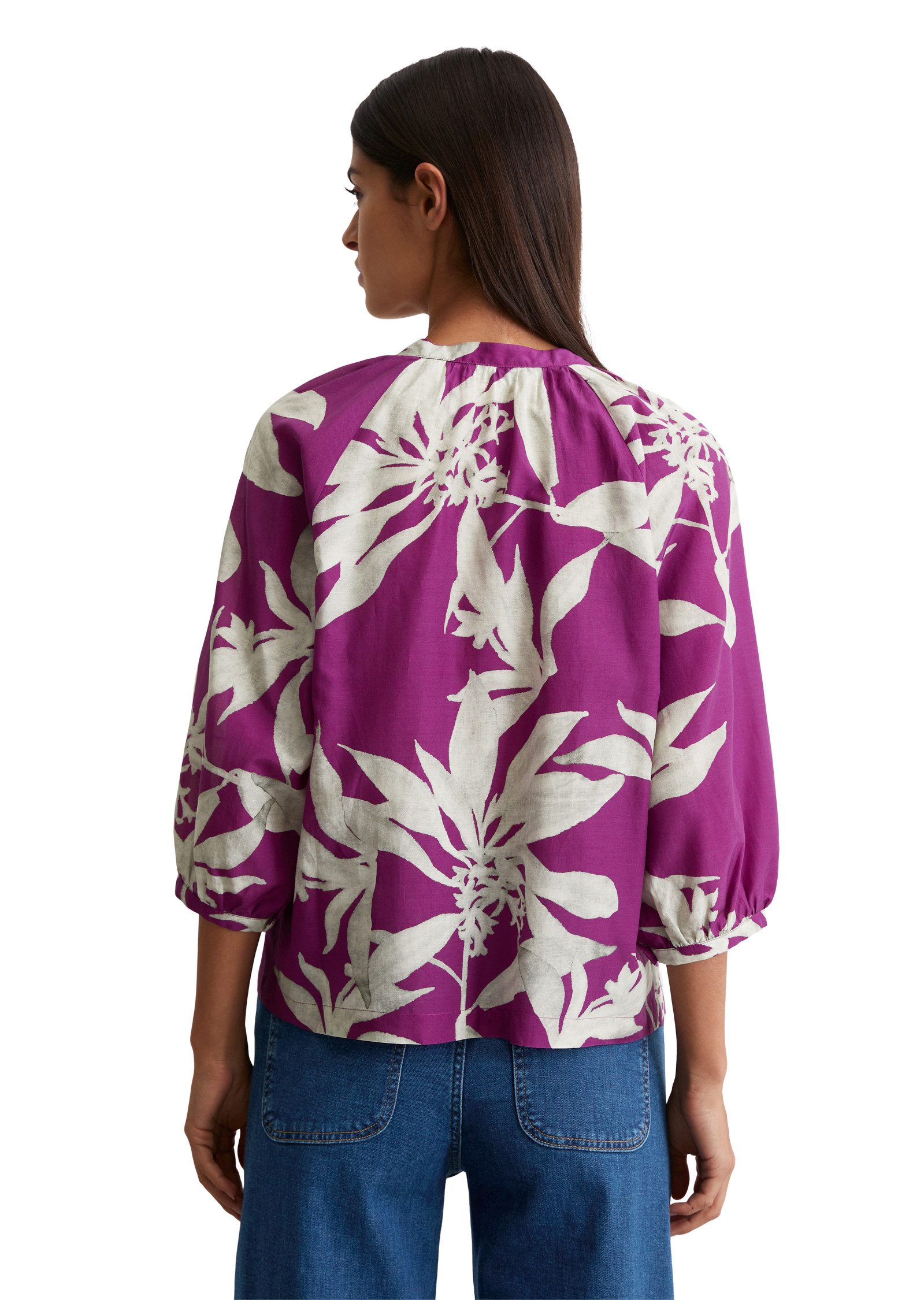 Marc O'Polo Druckbluse V-Ausschnitt und Raffung, Print günstig online kaufen