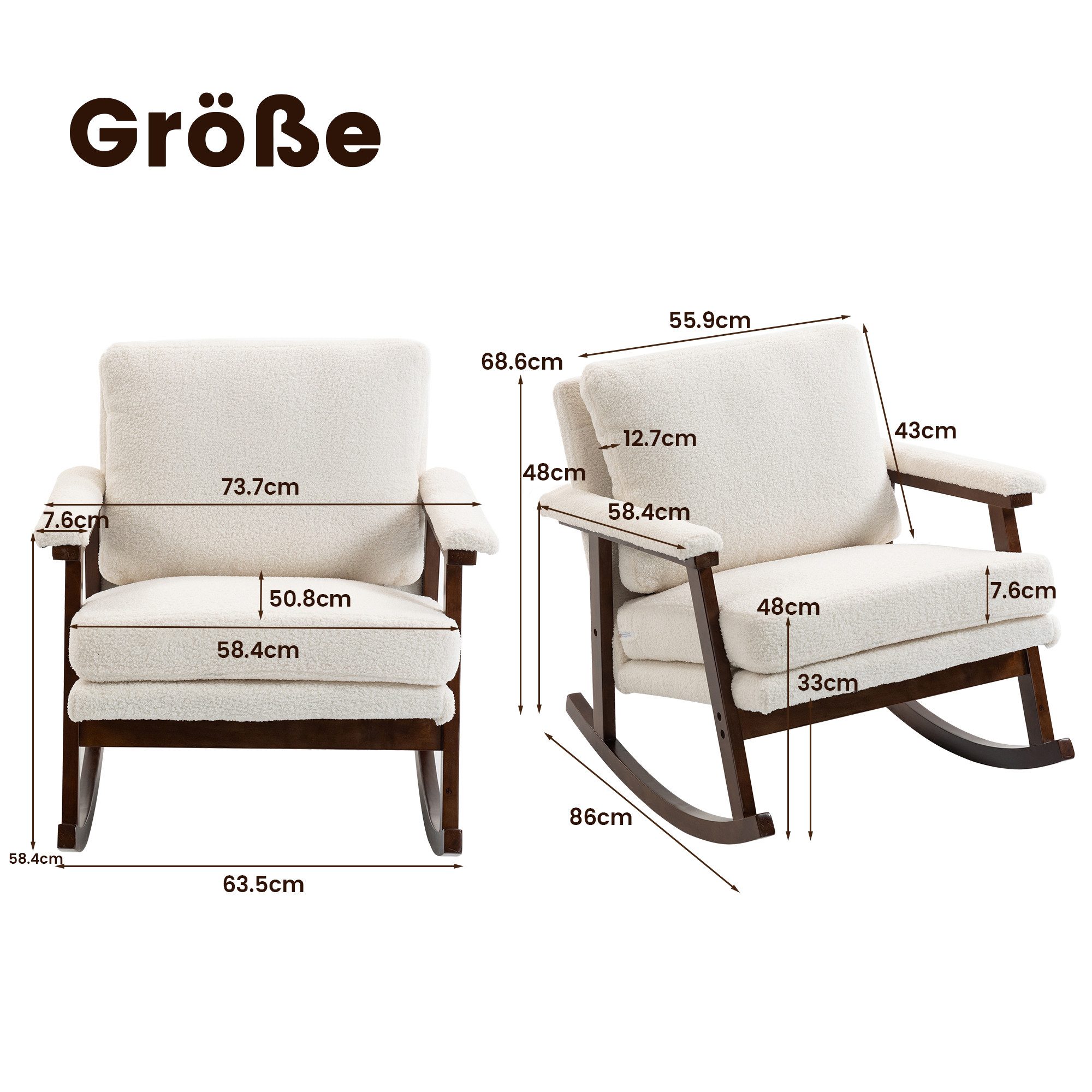 KLAM HOME Schaukelstuhl Mid-Century Schaukelstuhl mit Holzgestell und edlem Samtbezug (Komfortabler gepolsterter Lesesessel für Wohn- und Schlafzimmer), Stilvol – Bild 2 von 5