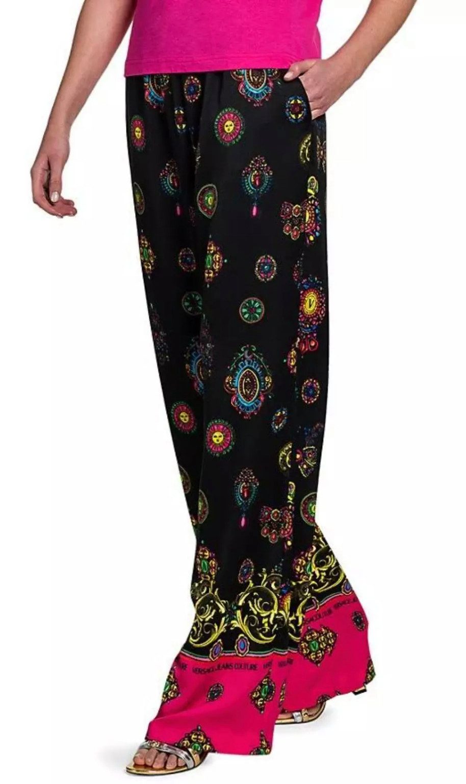 Versace Jeans Couture Loungehose Bedruckte Weite Hose Barock Leggings Pants Trousers Barock Medaillon-Motiven - Elastischer Bund - Seitentaschen