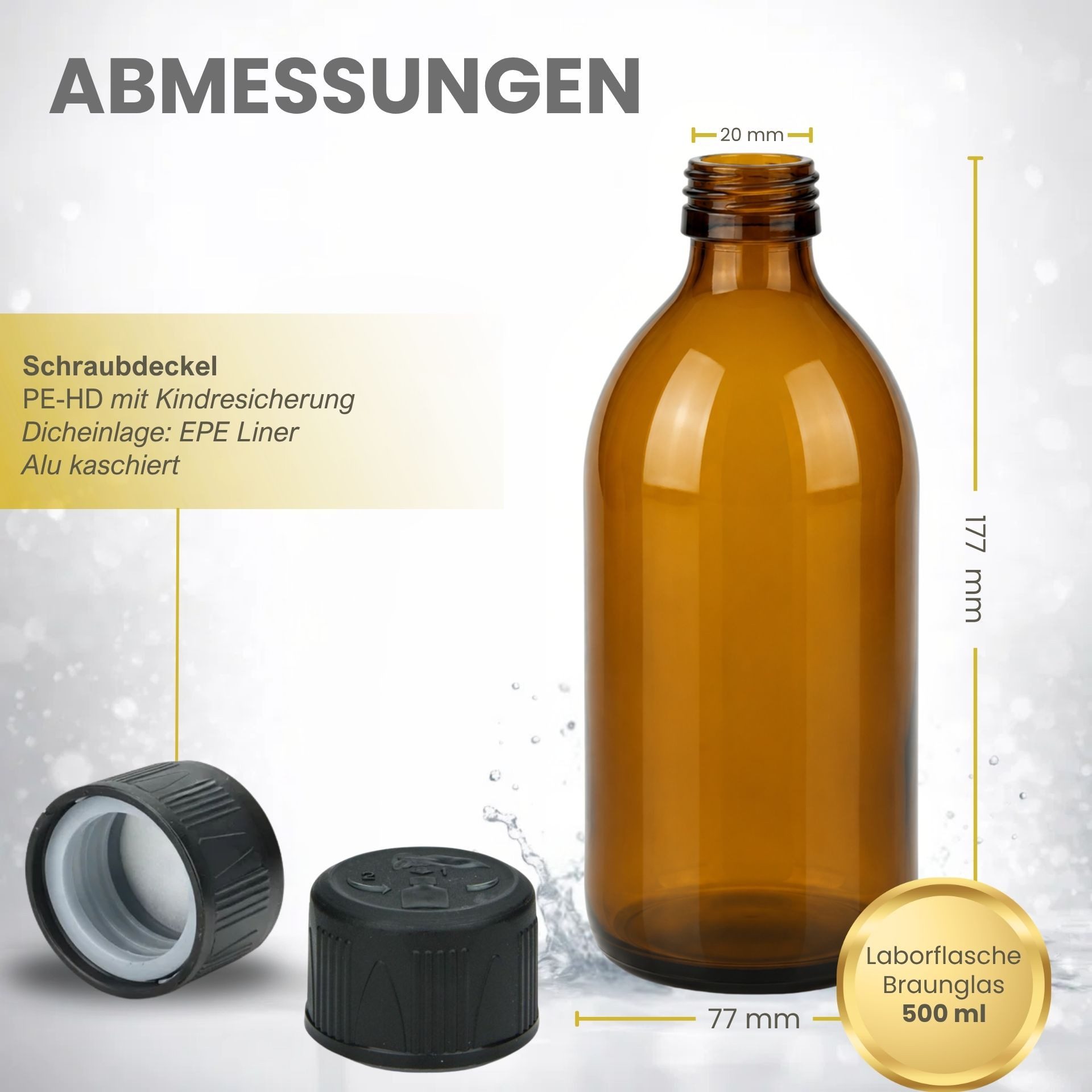 mikken Vorratsglas 10x Apothekerflasche 500ml braun mit Schraubverschluss Medizinflasche, (10er Set), Apothekerqualität, UV-Schutz – Bild 4 von 5