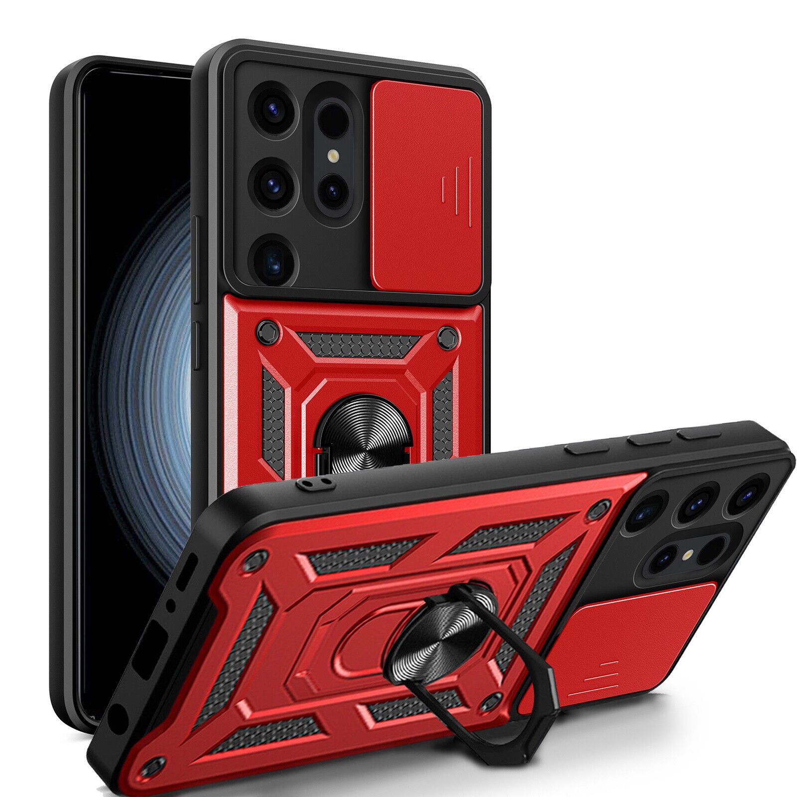 betterfon Handyhülle Panzerhülle für Samsung Galaxy S24 Ultra mit Kameraschutz & Ringhalter, Outdoorhülle mit Smartstand und Silikonkern