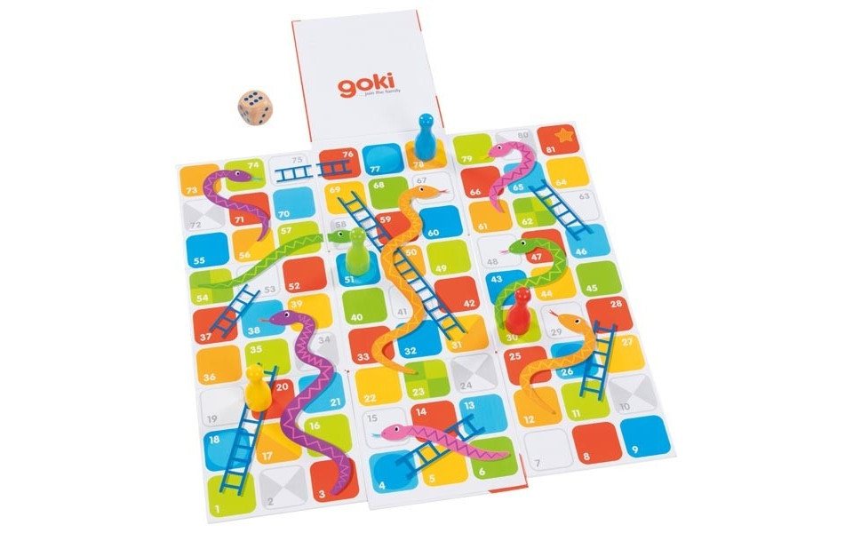 Gollnest & Kiesel Spiel Goki 56636 - Schlangen & Leitern XXL im Würfel zum Aufklappen