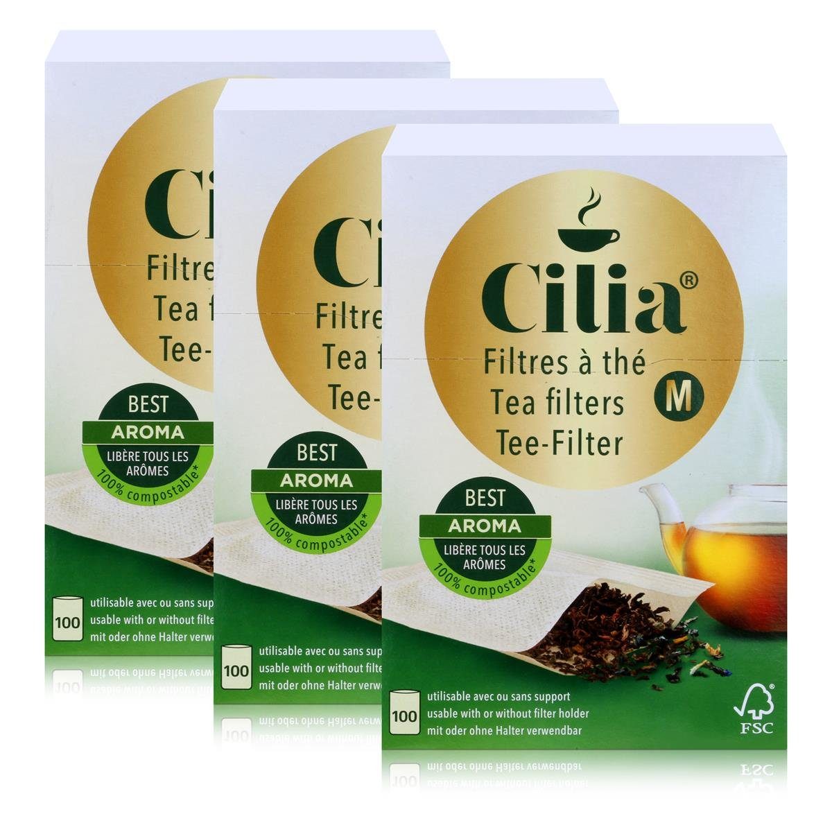 Cilia Teesieb CILIA® mit/ohne (3er verwendbar 100Stk. M Pac Teefilter Grösse Halter