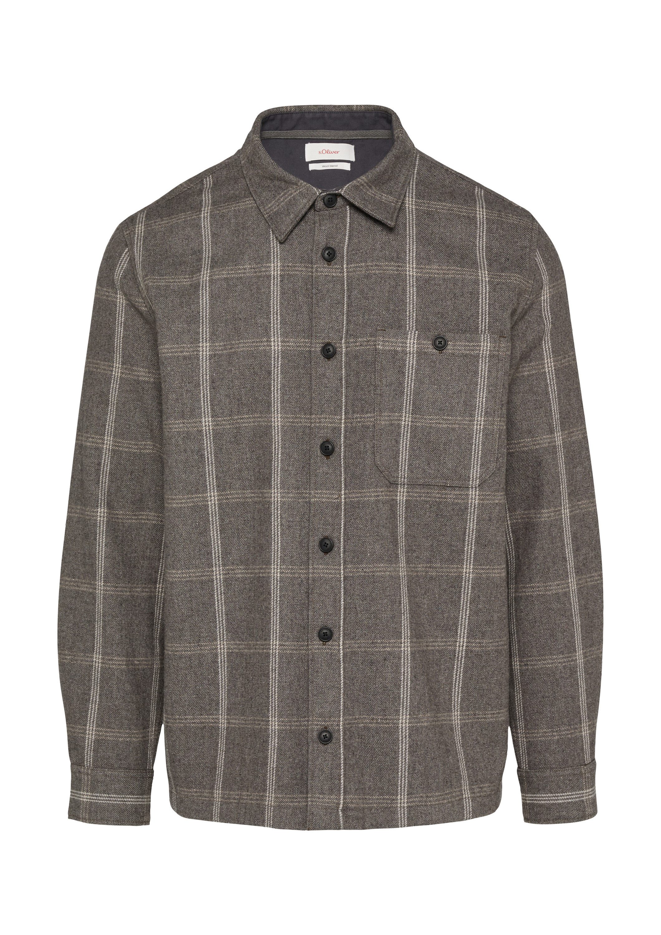 s.Oliver Langarmhemd Hemd Kariertes Overshirt aus Wollmix mit Brusttasche