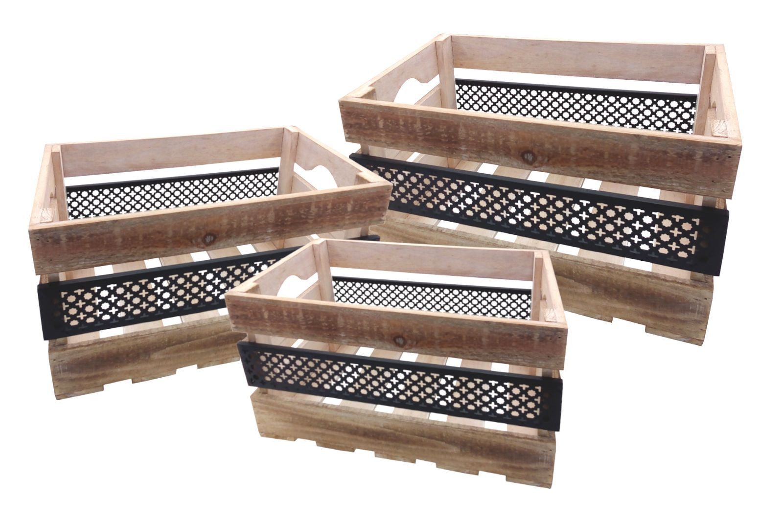 BURI Aufbewahrungsbox Deko-Holzkisten mit Metall 3tlg Dekokiste Holzbox Aufbewahrungskiste U