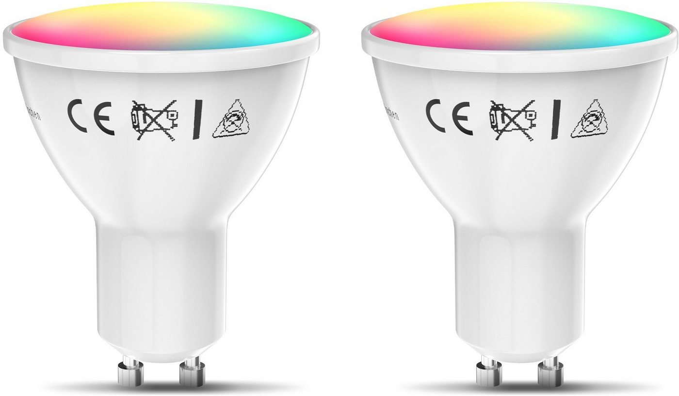 B.K.Licht LED-Leuchtmittel, GU10, 2 Stück, Farbwechsler, Smart Home LED-Lampe RGB WiFi App-Steuerung dimmbar CCT Glühbirne 5,5W 350 Lumen-HomeTrends