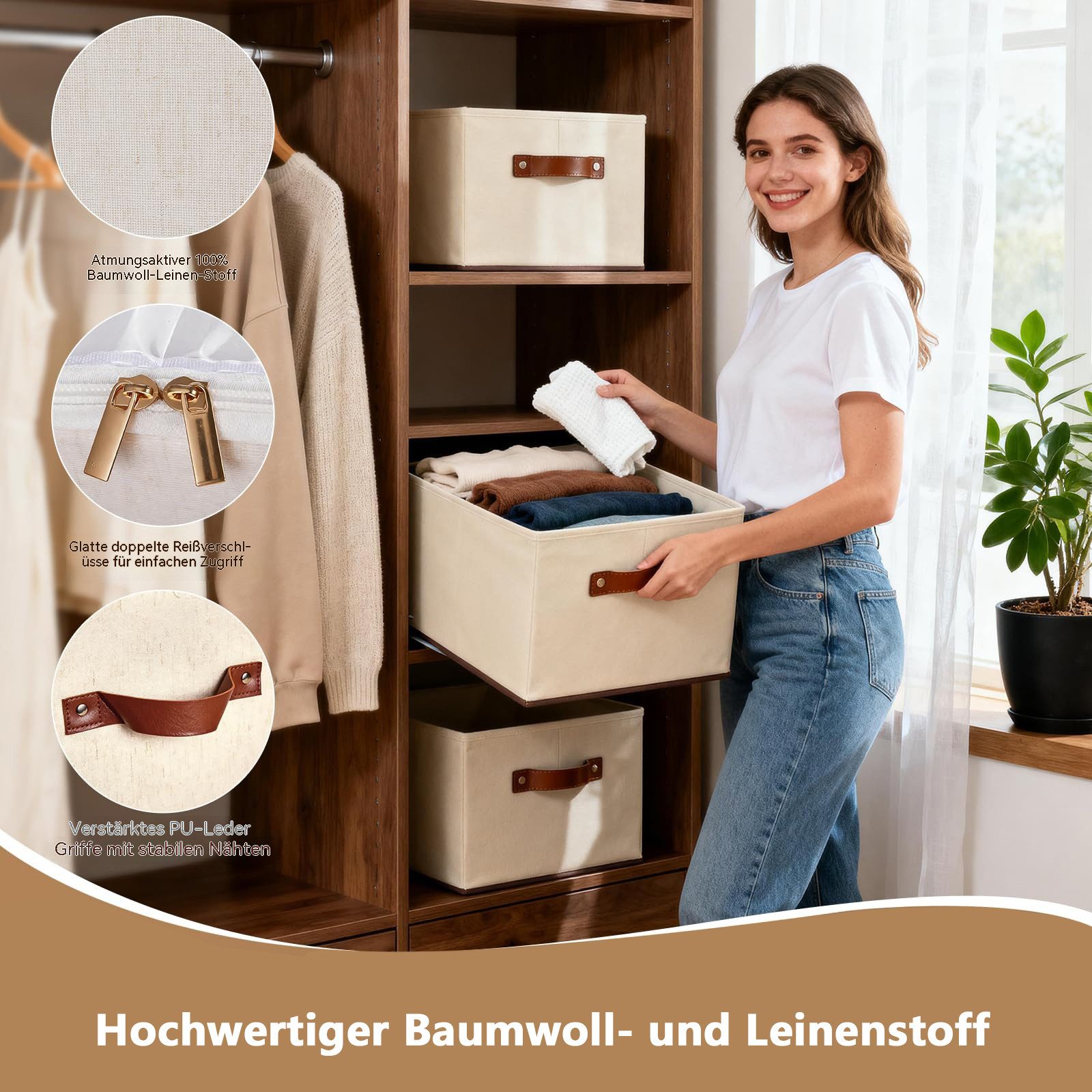 Agger Aufbewahrungsbox Aufbewahrungstasche mit Deckel, Groß Kleideraufbewahrung, Umzugskartons, Faltbare Aufbewahrung Boxen für Decken Kleidung – Bild 5 von 5