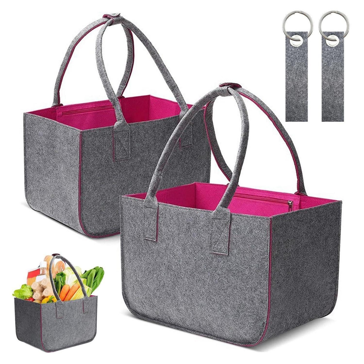 LuxusKollektion Kaminholzkorb Filztasche Shopper Groß Dunkelgrau/Lila (2 St)