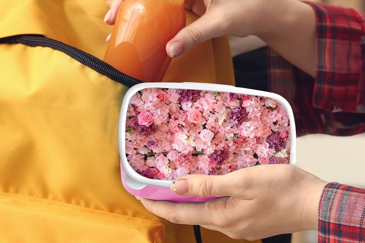 Snackbox, - Lunchbox Brotbox - Mädchen, Kinder, Blumen MuchoWow Brotdose Erwachsene, Kunststoff Rosa Kunststoff, (2-tlg), für Rosen,