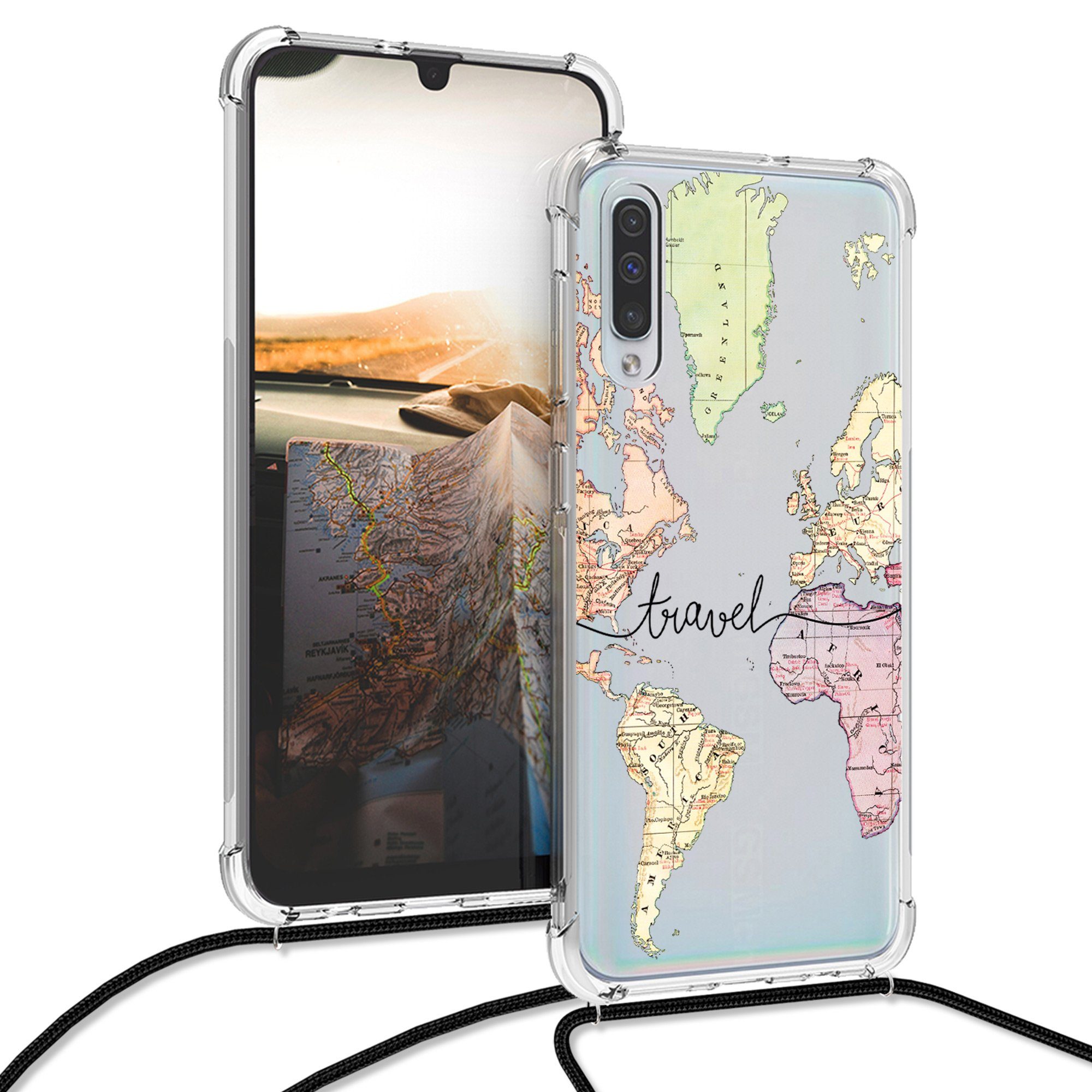 kwmobile Etui Hülle für Samsung Galaxy A50, Silikon Handyhülle mit Kette - Handykette Handyband