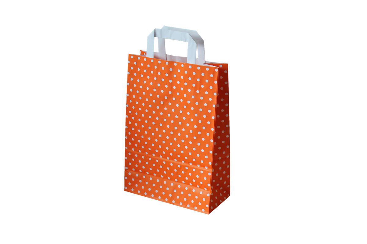 Tragetasche Papiertaschen "PUNKTE", 22+10x31 cm orange mit weißen Punkten 10 Stück (10-tlg)