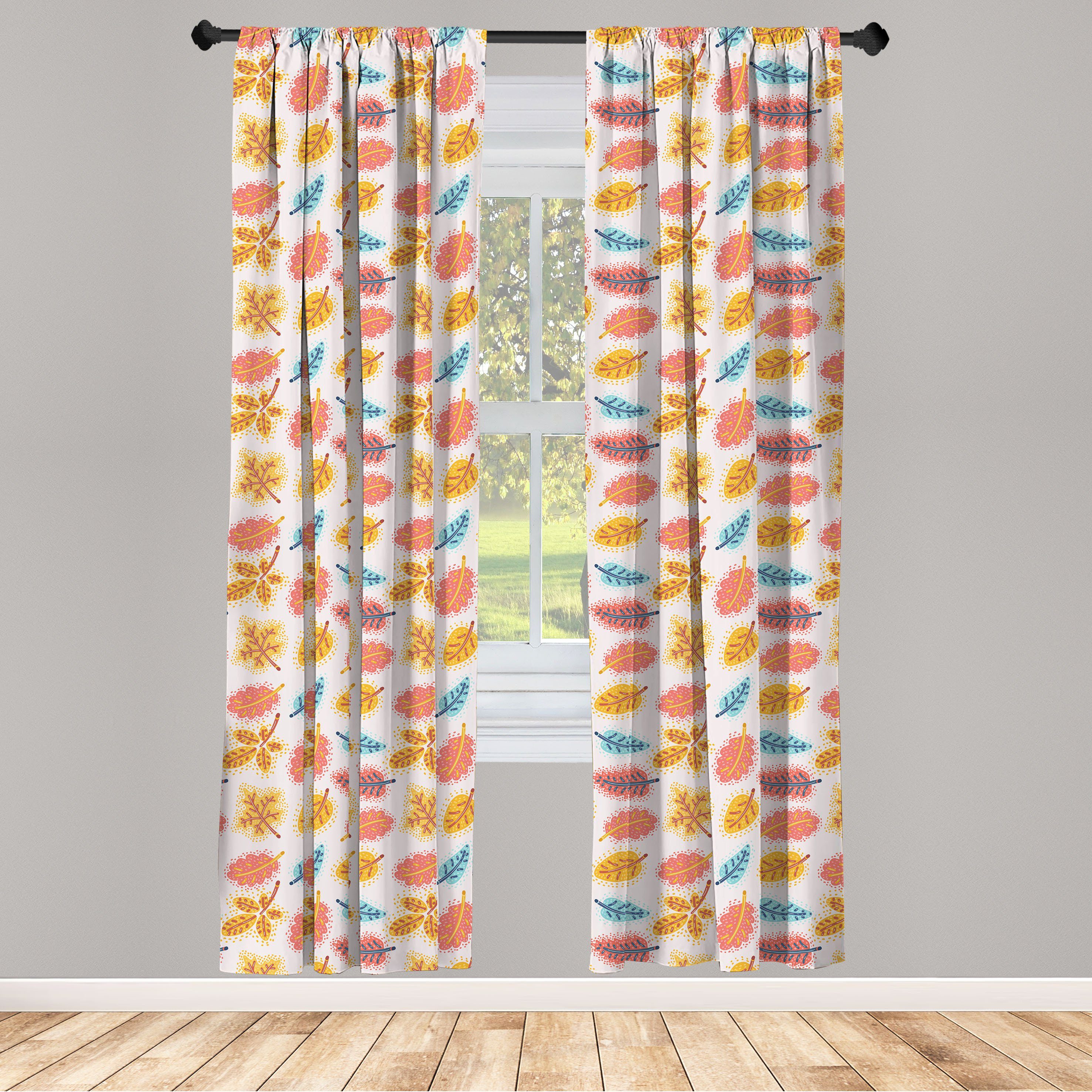 Gardine Vorhang für Wohnzimmer Schlafzimmer Dekor, Abakuhaus, Microfaser, Belaubt Cartoon Autumn Leaves Pattern
