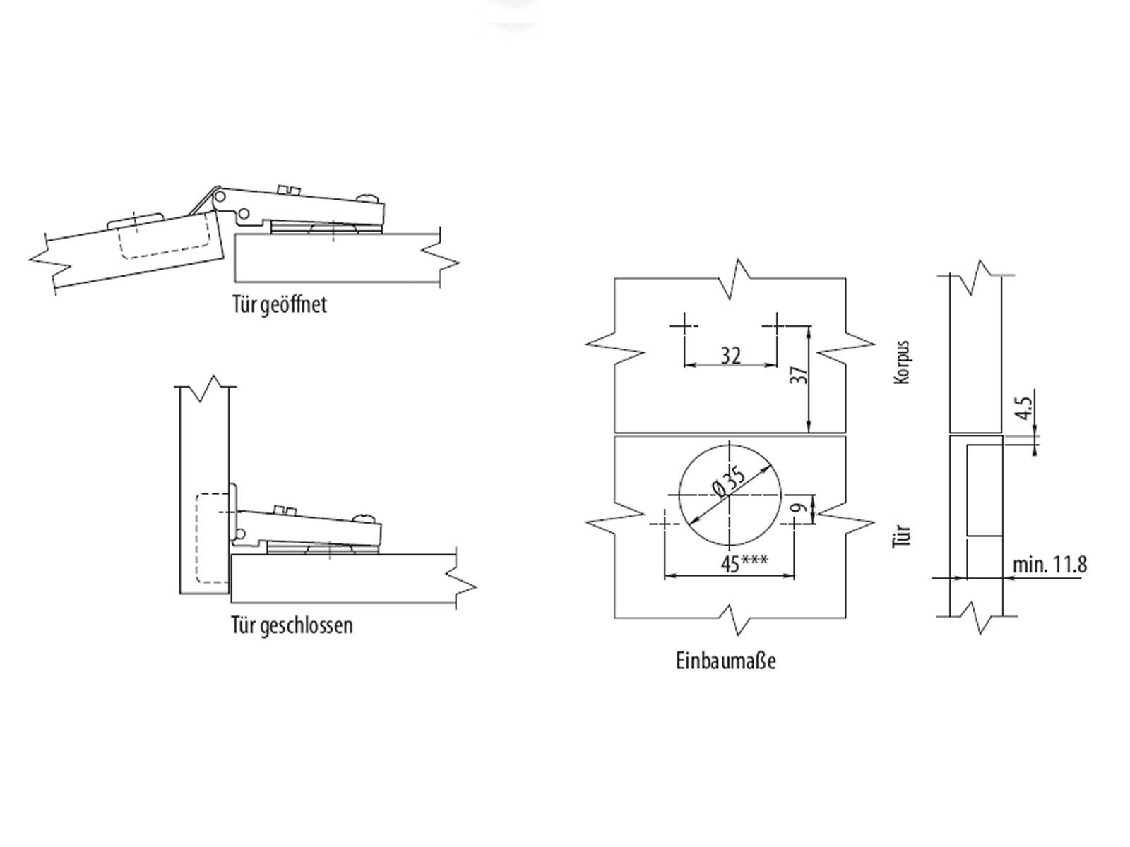 SO-TECH® Möbelbeschlag 2 Stück Topfbänder Eckanschlag mit Kreuzmontageplatte (2 St)