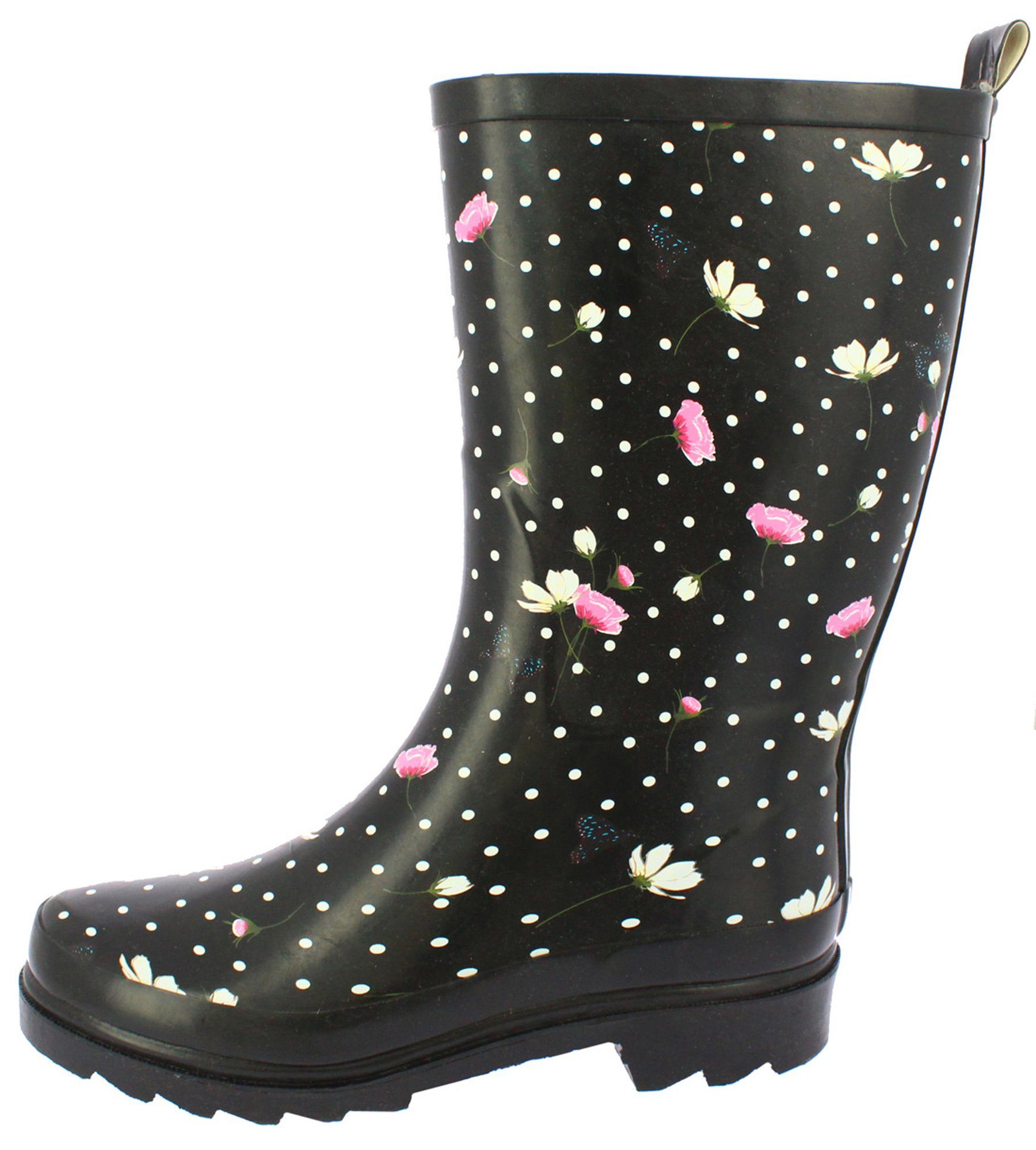 Beck "Blumenregen" romantischer Damen- Gummistiefel (wasserdichte Stiefel,  für trockene Füße bei Regenwetter) herausnehmbare innensohle, robuster  weicher Naturkautschuk
