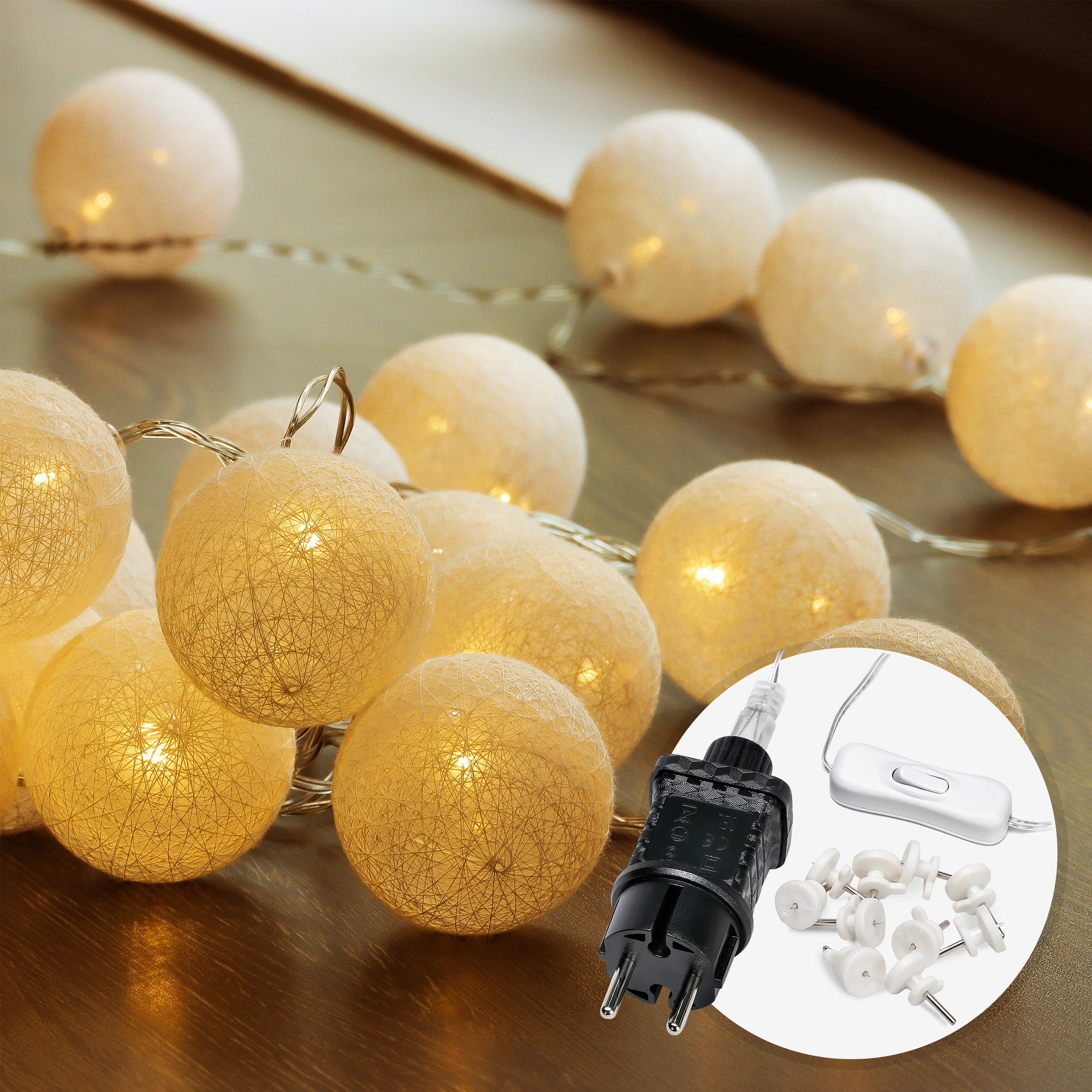 COZY HOME LED-Lichterkette Cotton Balls - Strombetrieben, 20 LED I 6m I War günstig online kaufen