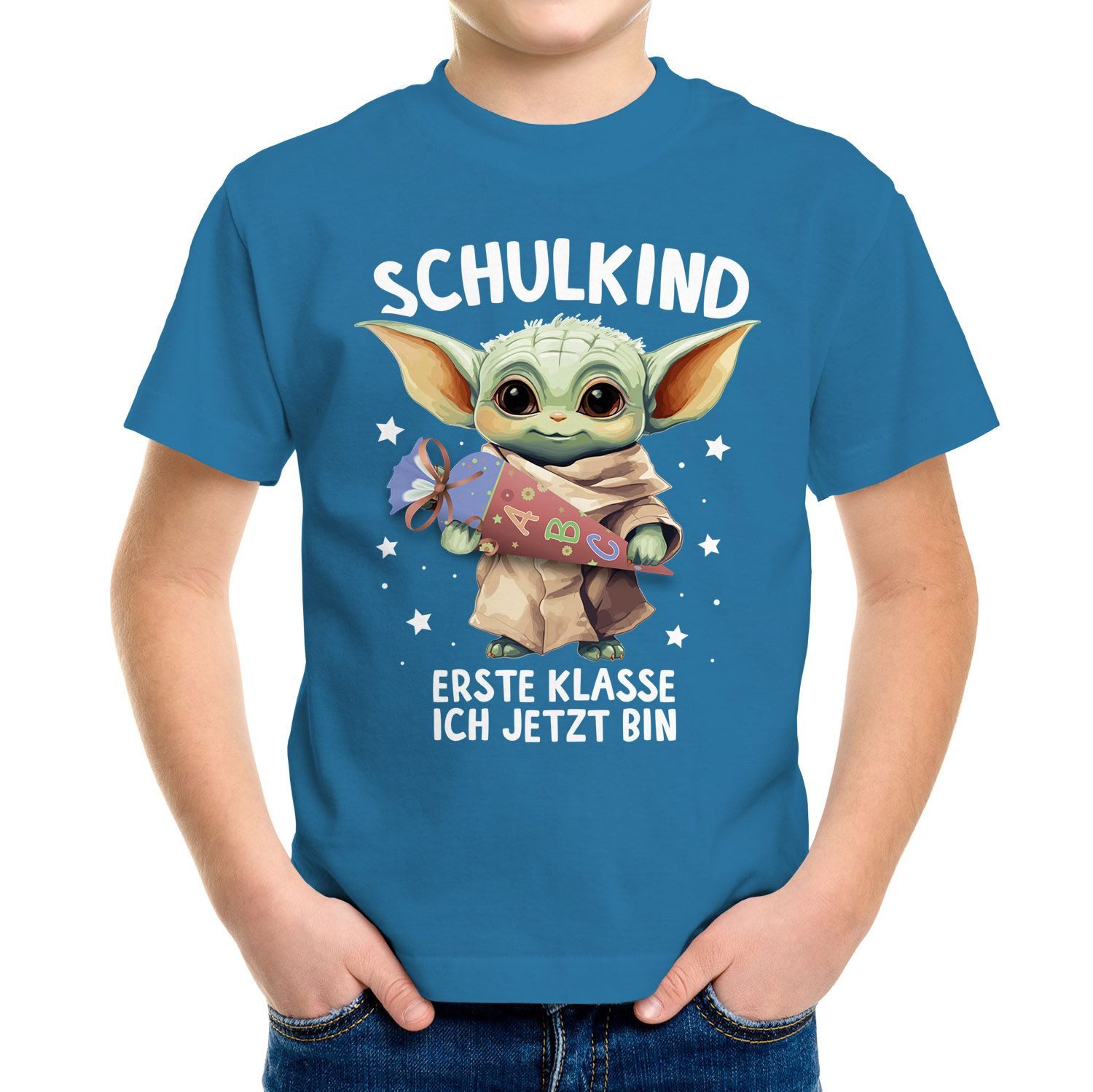 MoonWorks Print-Shirt Kinder Jungen T-Shirt Einschulung Baby Yoda Schulkind Erste Klasse