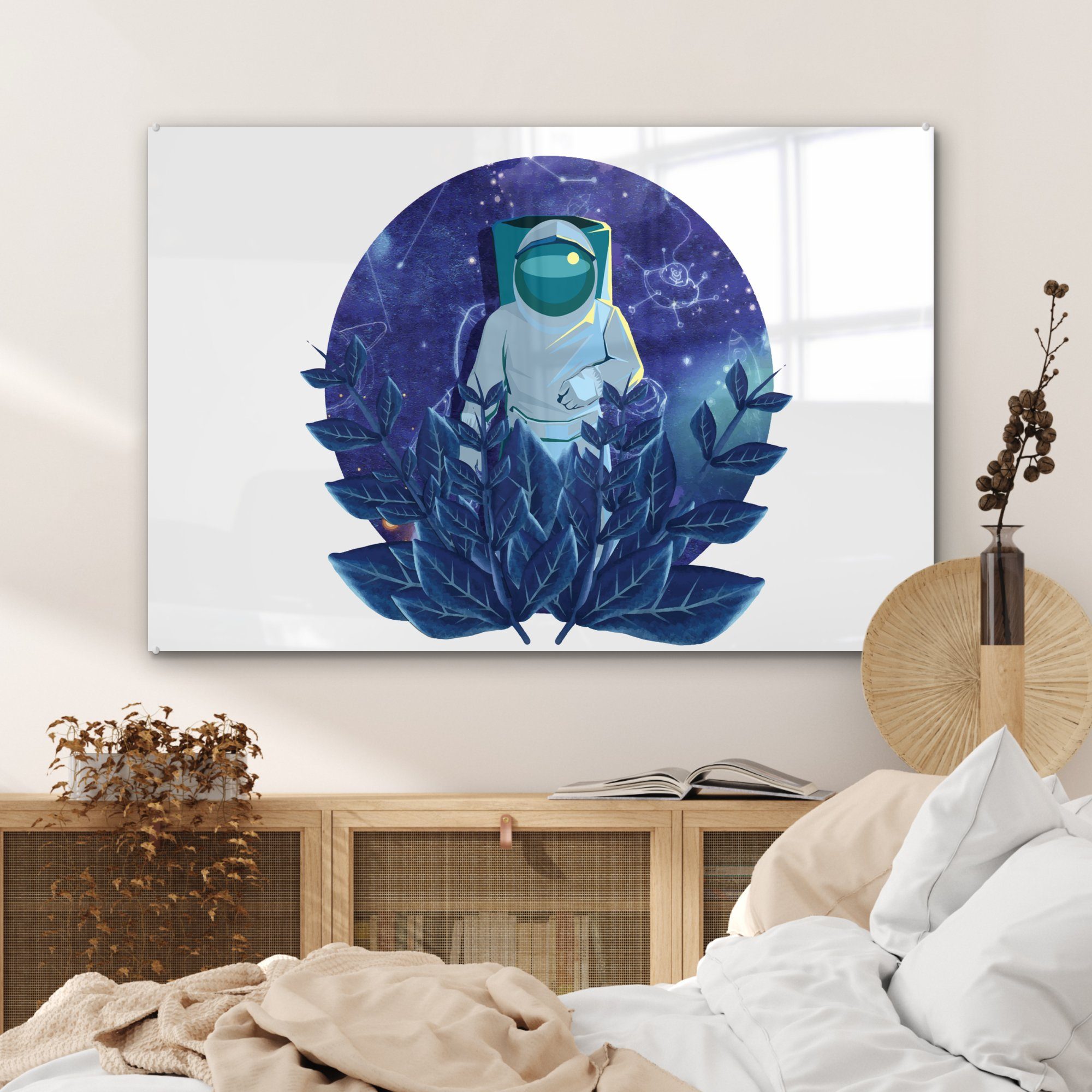 Kinder - Schlafzimmer Illustration - Wohnzimmer St), Acrylglasbild (1 Acrylglasbilder MuchoWow & Astronaut,