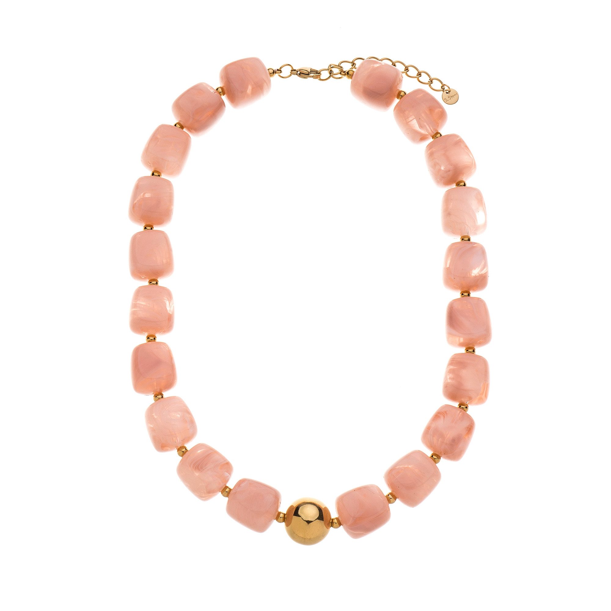 MIRROSI Statementkette Damen Halskette ca. 49cm Lang mit Metallkugel (perfekt für Pullover, Bluse, Shirt), Bunte Halskette