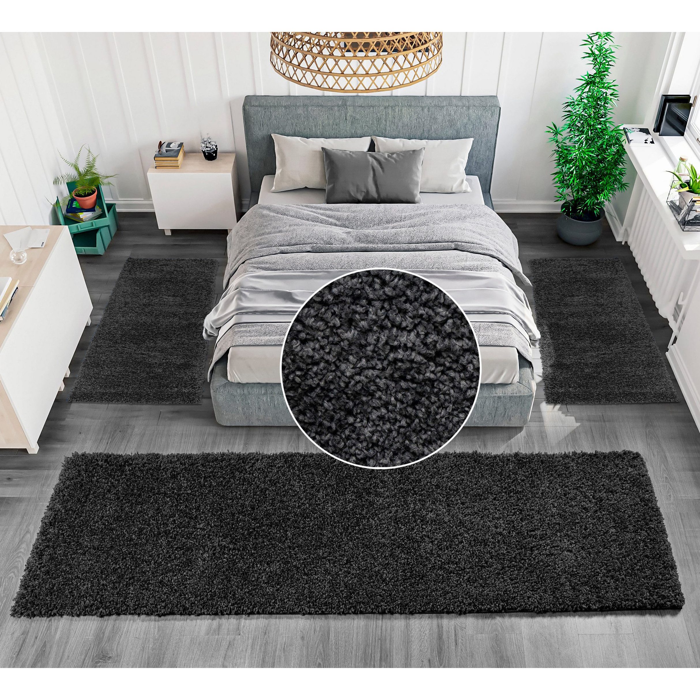 OTTO home Bettumrandung Viva, Höhe 45 mm, (3-tlg), Bettvorleger, Läufer-Set, Uni-Farben, einfarbig, besonders kuschelig