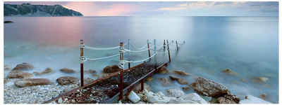 Levandeo® Glasbild, Glasbild 80x30cm Wandbild aus Glas Meer Ozean Steg Strand