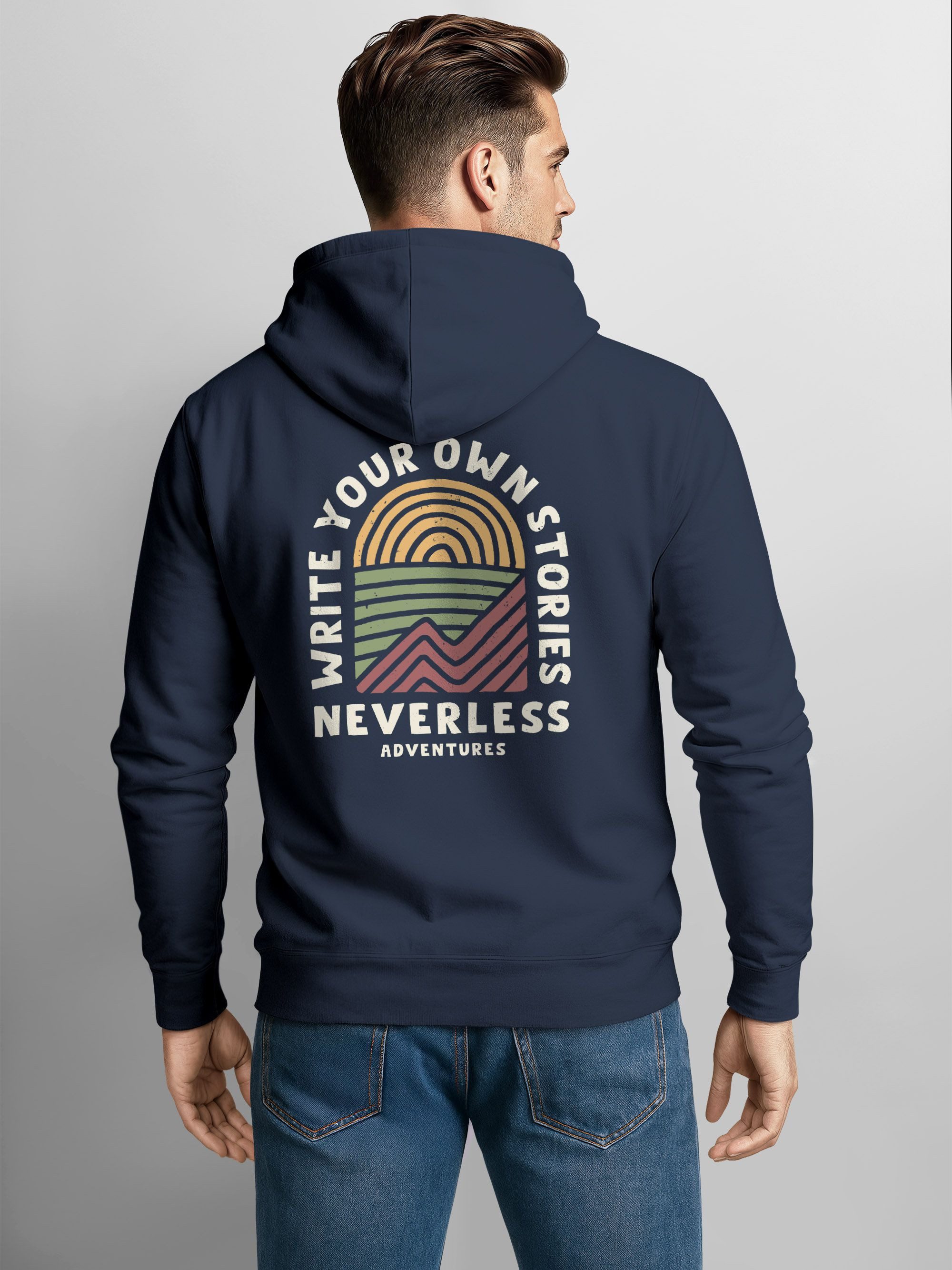 Neverless Sweatjacke Herren Sweatjacke Backprint Adventure Zip Hoodie Männer Casual