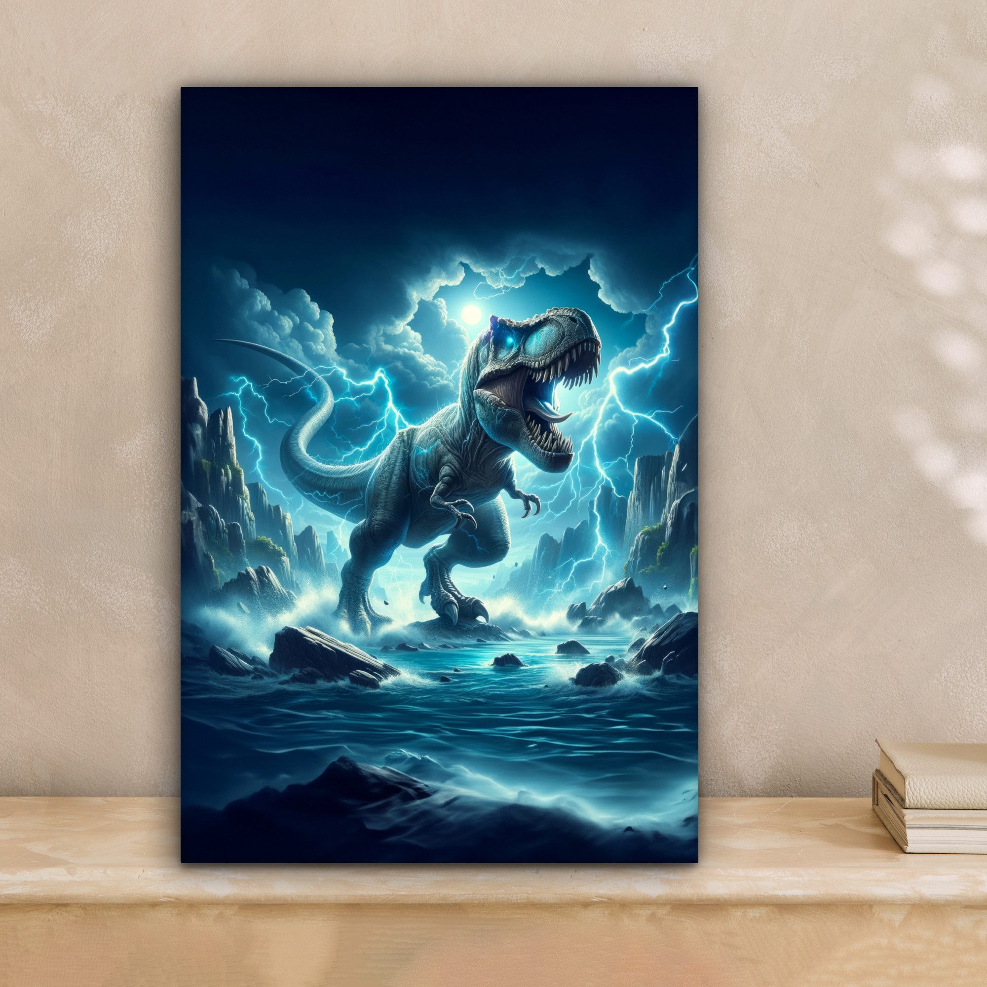 OneMillionCanvasses® Leinwandbild Dino - Blau - Jungen, Fotodruck (1 St), Teenager Zimmer Bild, Jugendzimmer Deko, Kinder Wanddeko, 20x30 cm – Bild 2 von 5