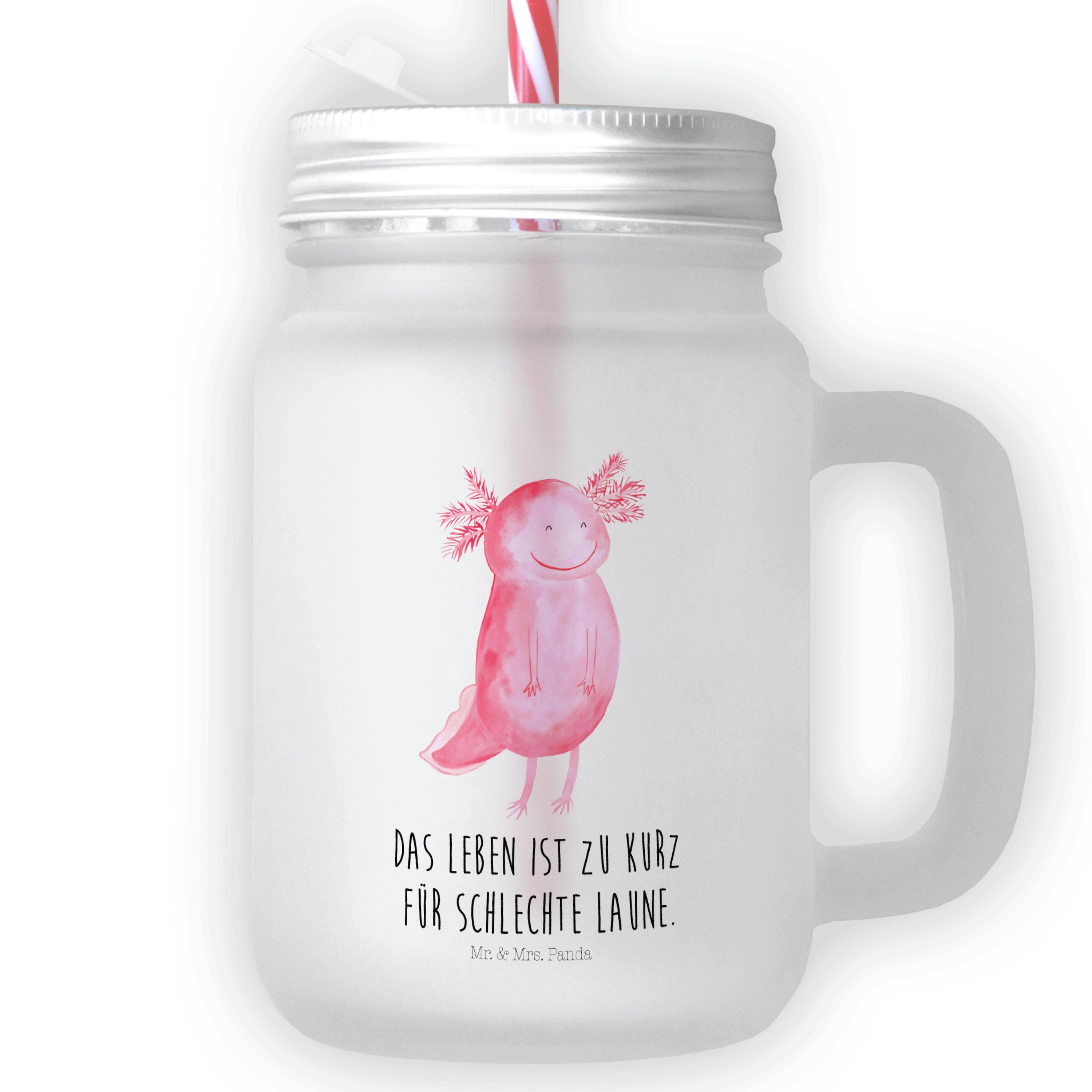 Mr. & Mrs. Panda Glas Axolotl glücklich - Transparent - Geschenk, Motivation, Molch, gute L, Premium Glas