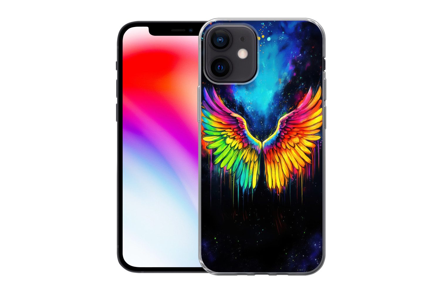 MuchoWow Handyhülle für Apple iPhone 12 Regenbogenfarben - Flügel - Magisch, Smartphone-Bumper, Print, Handy Schutzhülle Dünn