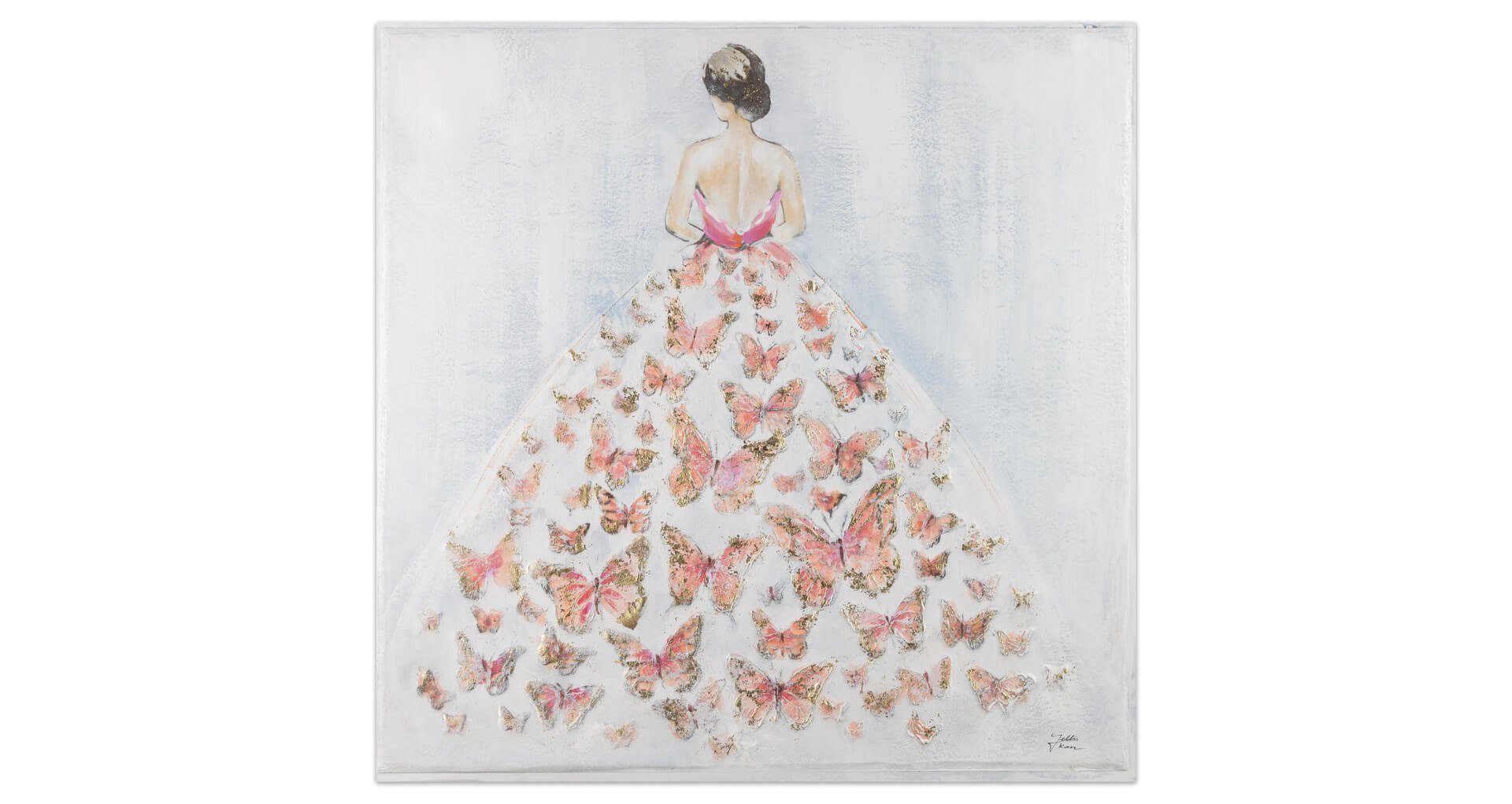 Leinwandbild KUNSTLOFT HANDGEMALT Schmetterlingsball 80x80 Wandbild cm, 100% Gemälde Wohnzimmer