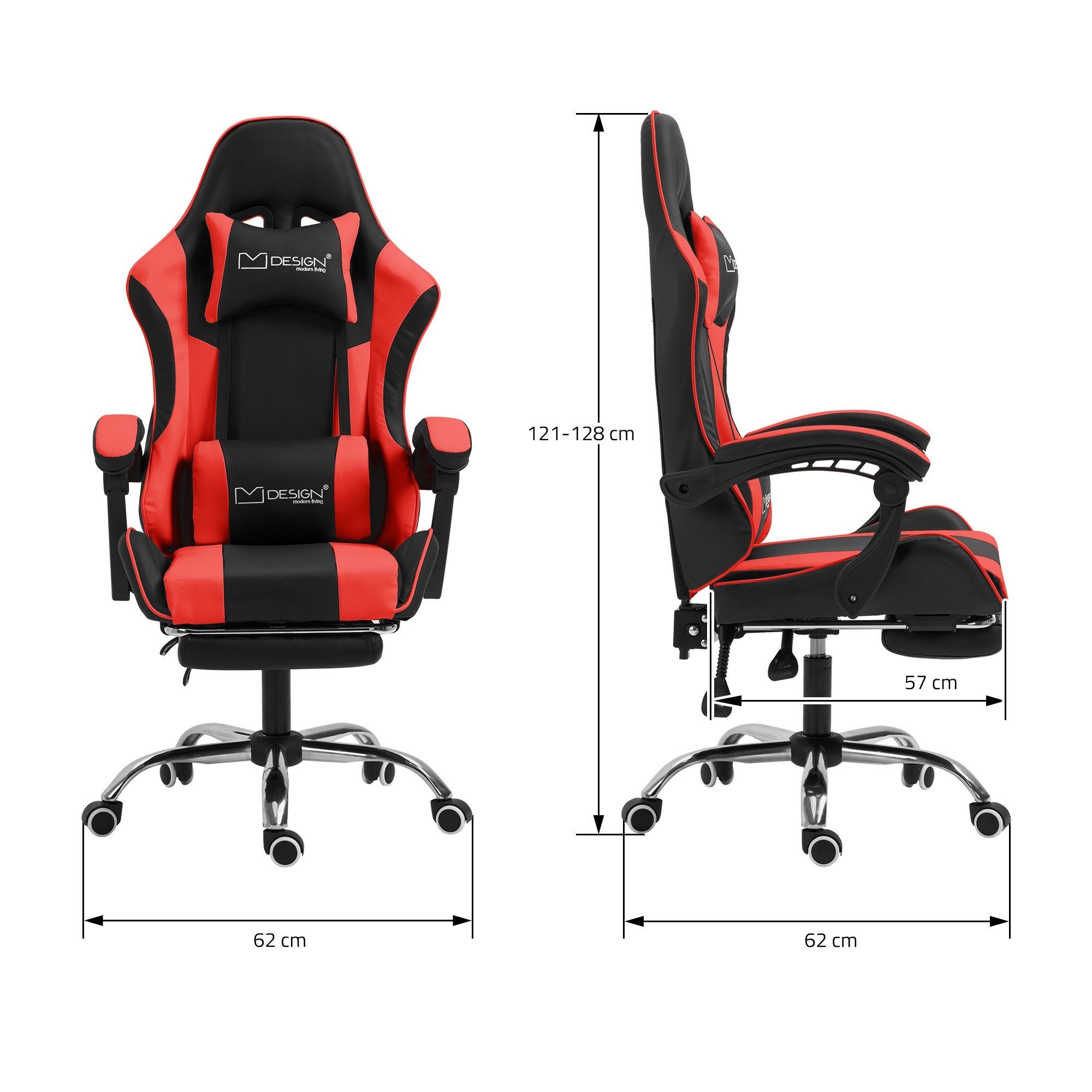 ML-DESIGN Gaming-Stuhl Massage Gamingstuhl Kopfstütze, Lendenkissen, mit verstellbar, Rot Gamer PU-Leder, Armlehne, Racing Fußstütze Stuhl aus Bürostuhl