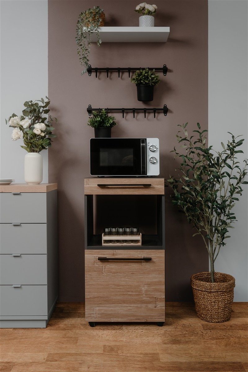 mbelvita Sideboard Rollcontainer Mallorca 35A anthrazit / Dekor Bambus