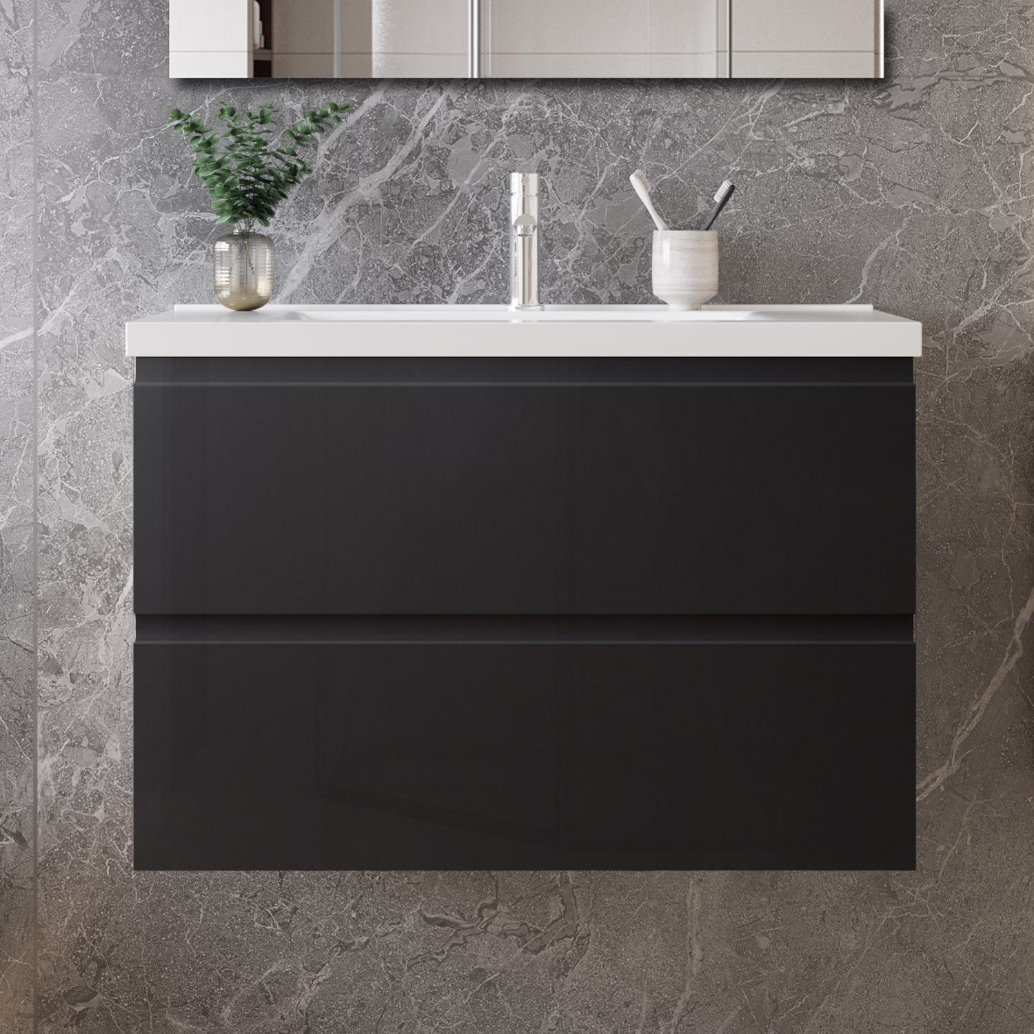 duschspa Waschtisch Waschbecken mit Unterschrank Badmöbel Set Badschrank Waschplatz, Hochglanz, 50-120cm