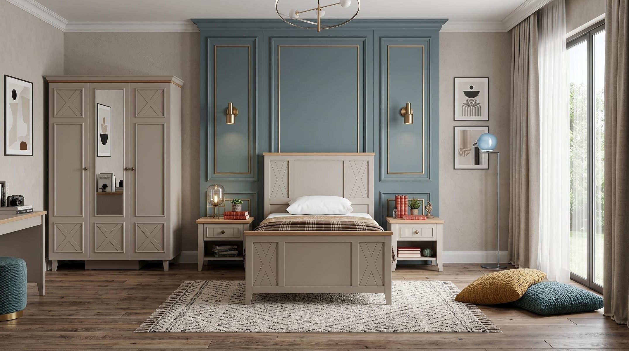 Xlmoebel Kleiderschrank Beiger Kleiderschrank für modernes Jugendzimmer (Jugendzimmer-Set, 4-St., 4-tlg)