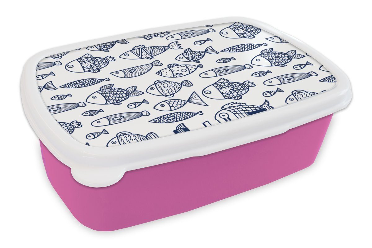 für - Brotbox Kunststoff, MuchoWow Muster, Mädchen, Kinder, Lunchbox rosa - Skandinavien Kunststoff Brotdose Fisch Snackbox, Erwachsene, (2-tlg),