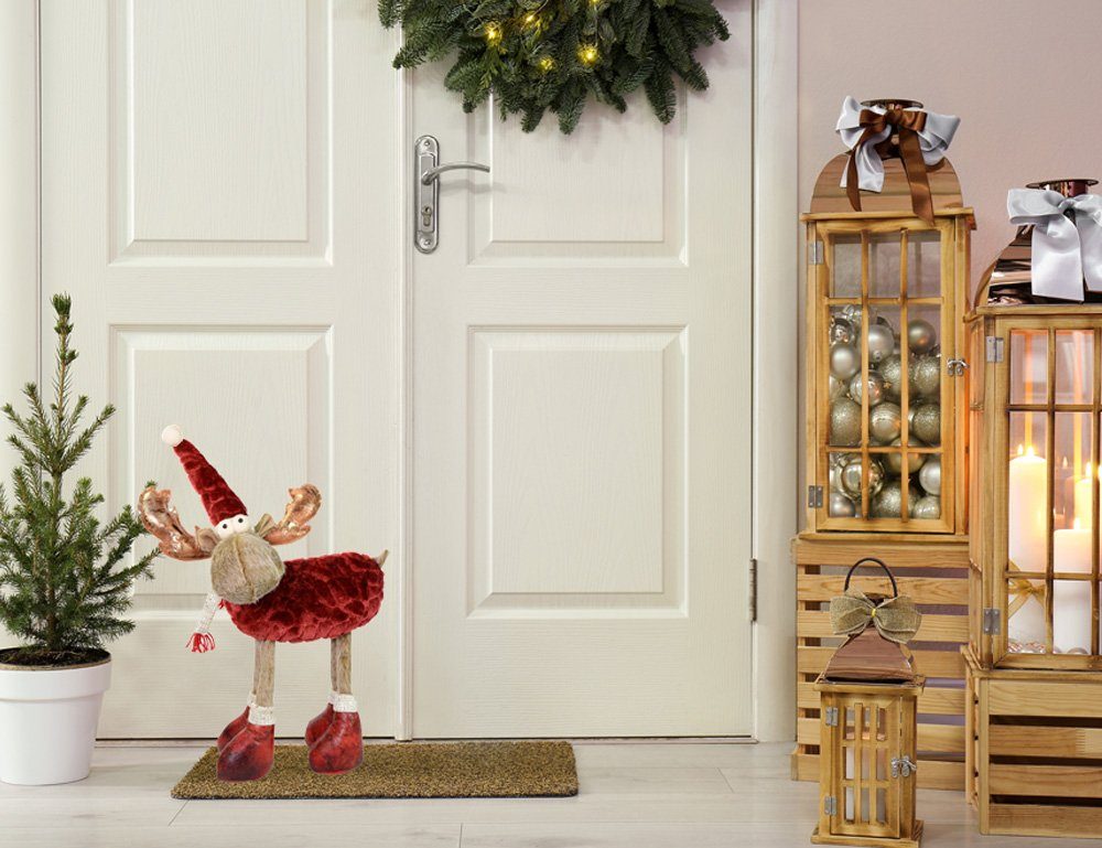 RIFFELMACHER & WEINBERGER Dekofigur Elch Rentier 38 x 48 cm 74706, Braun Rot Weihnachten